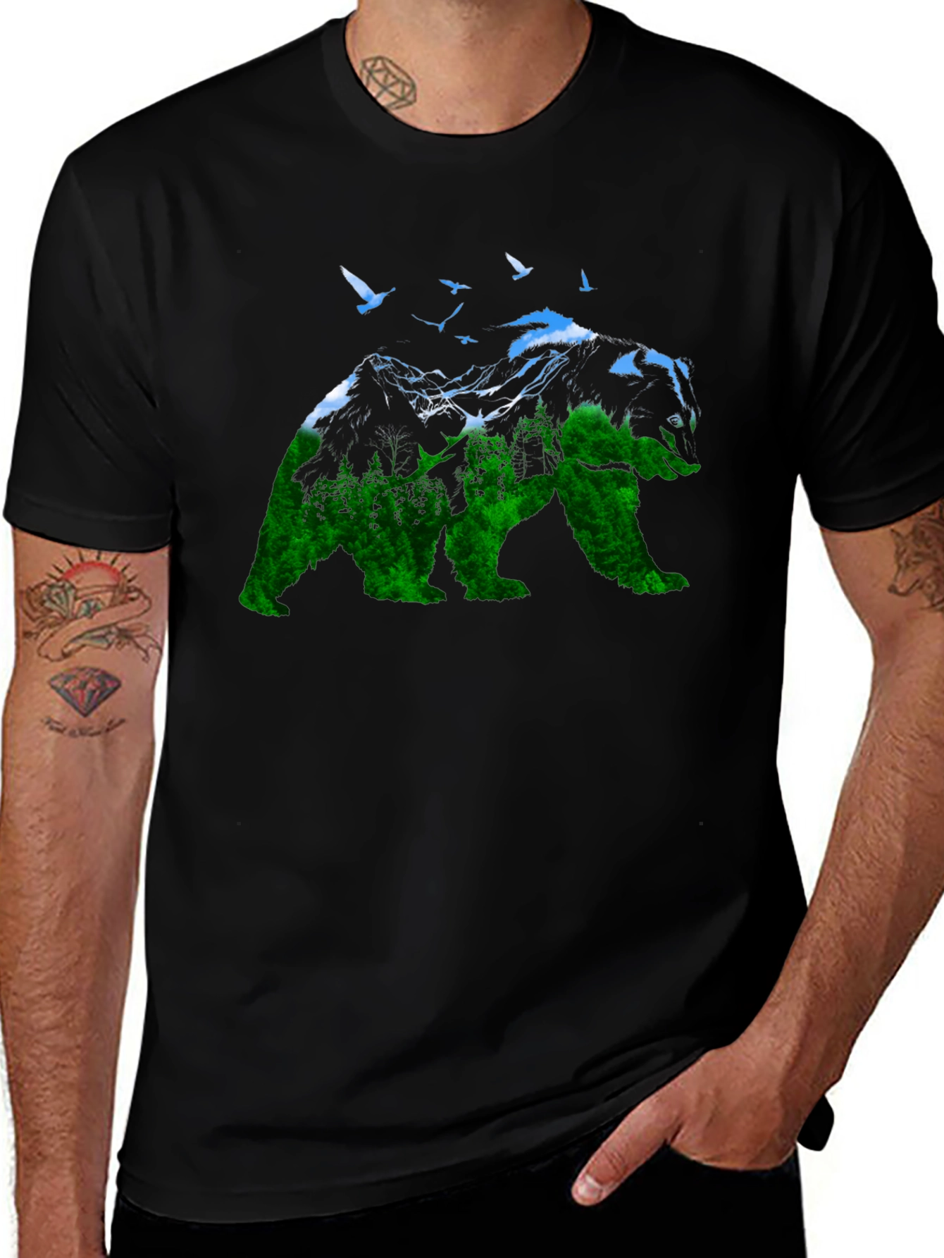 Nature Bear Graphic Tee - Unisex Black T-Shirt