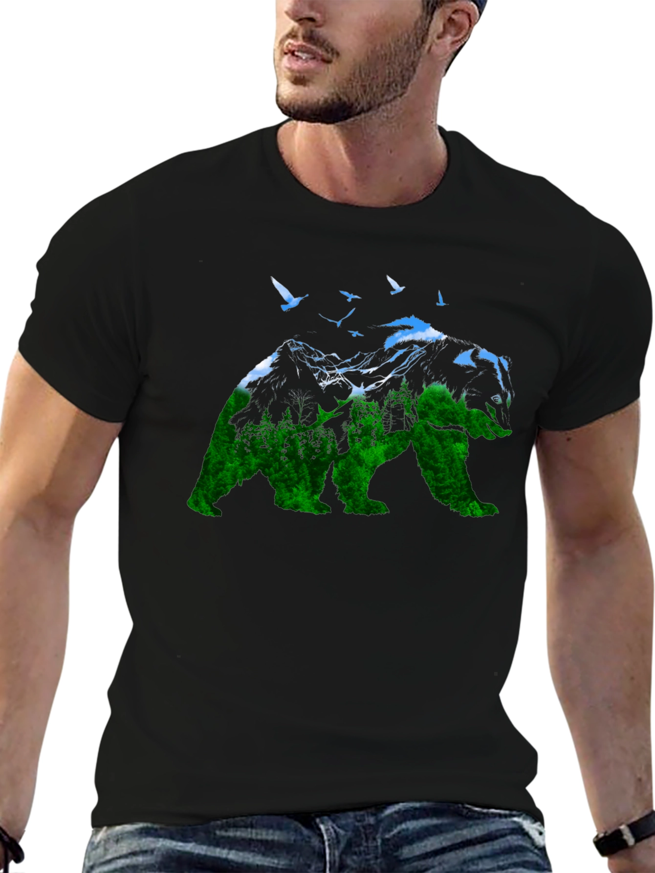 Nature Bear Graphic Tee - Unisex Black T-Shirt