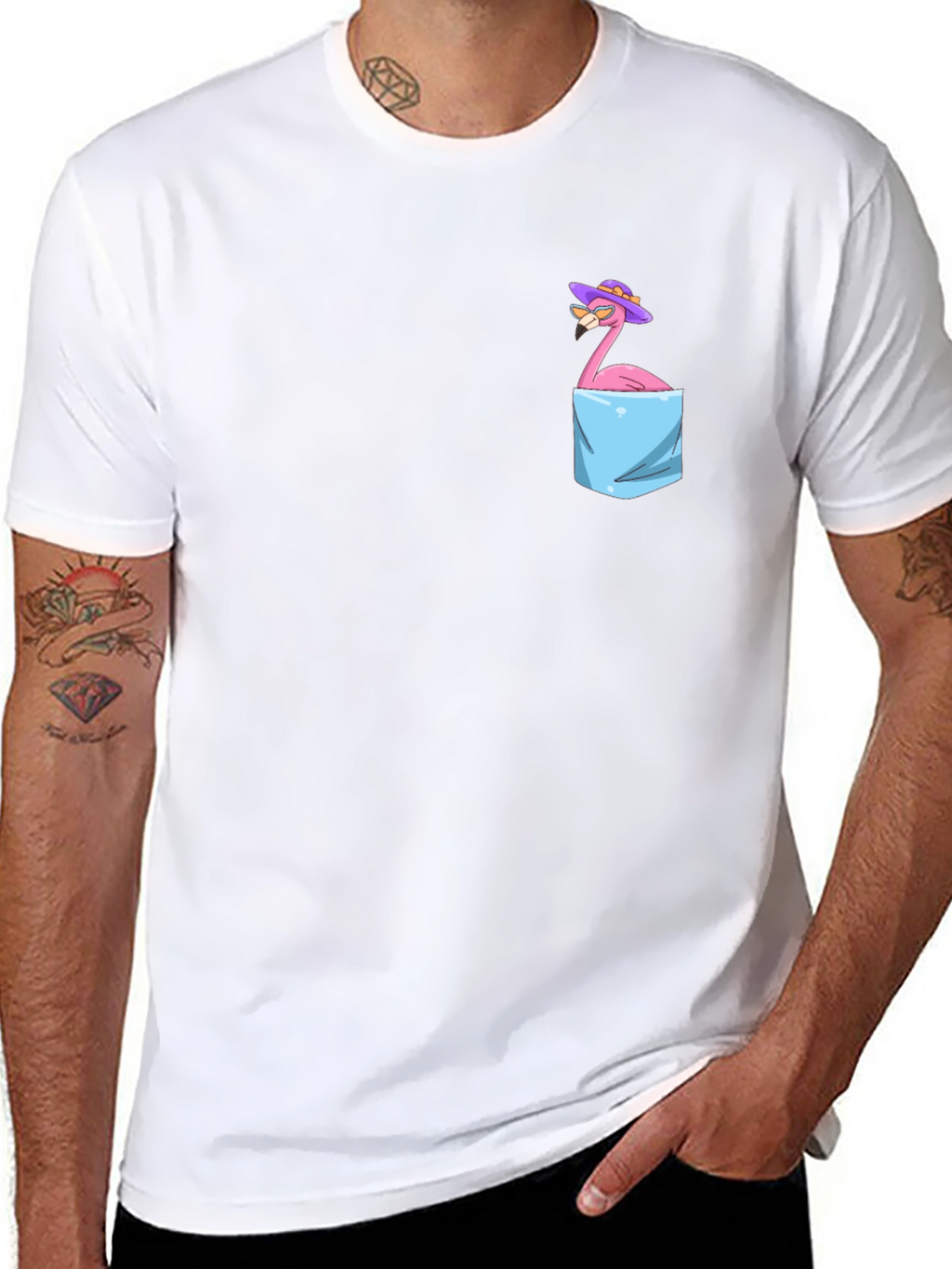 Flamingo in Pocket T-Shirt - Funny Graphic Tee