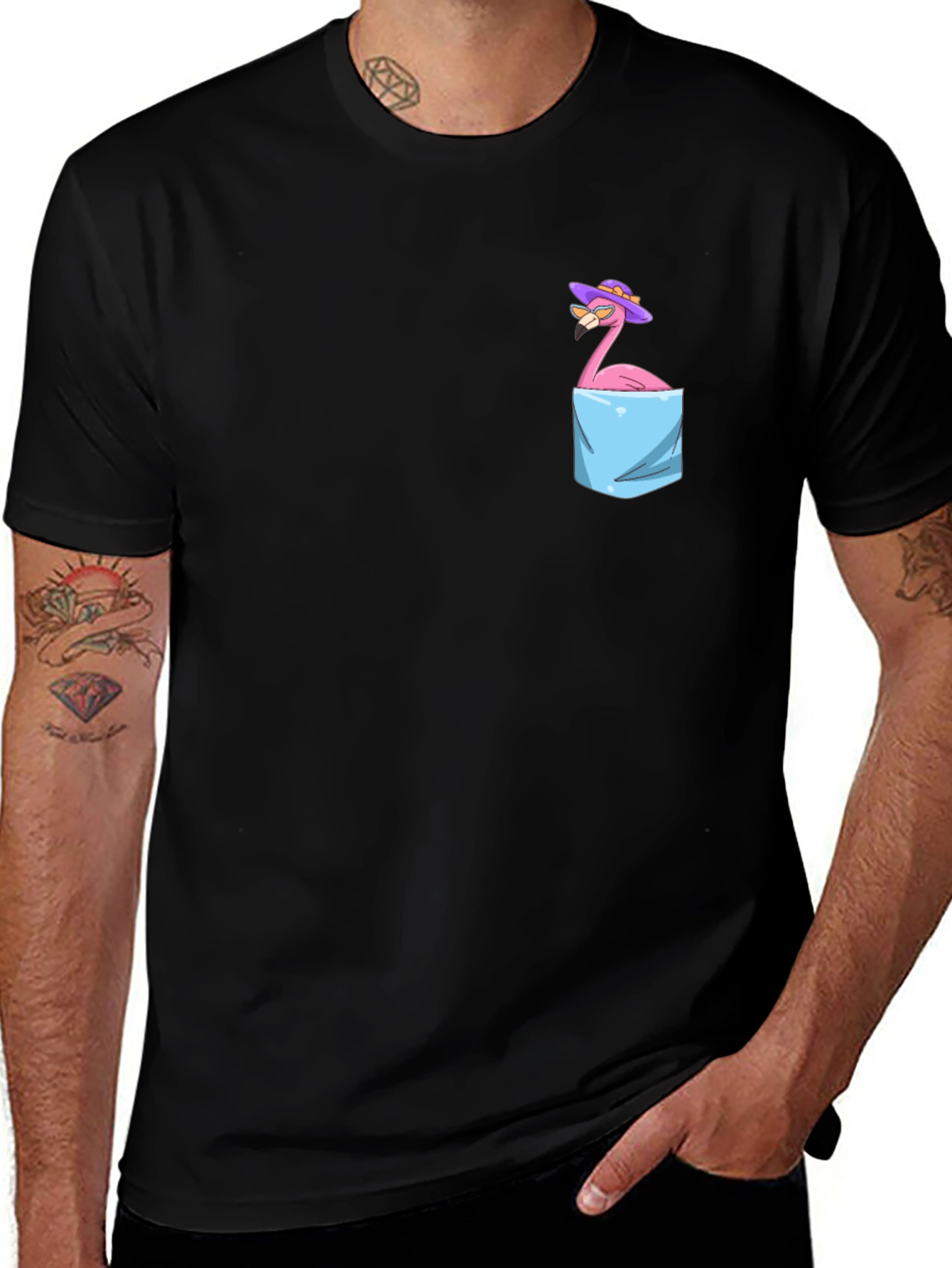 Flamingo in Pocket T-Shirt - Funny Graphic Tee
