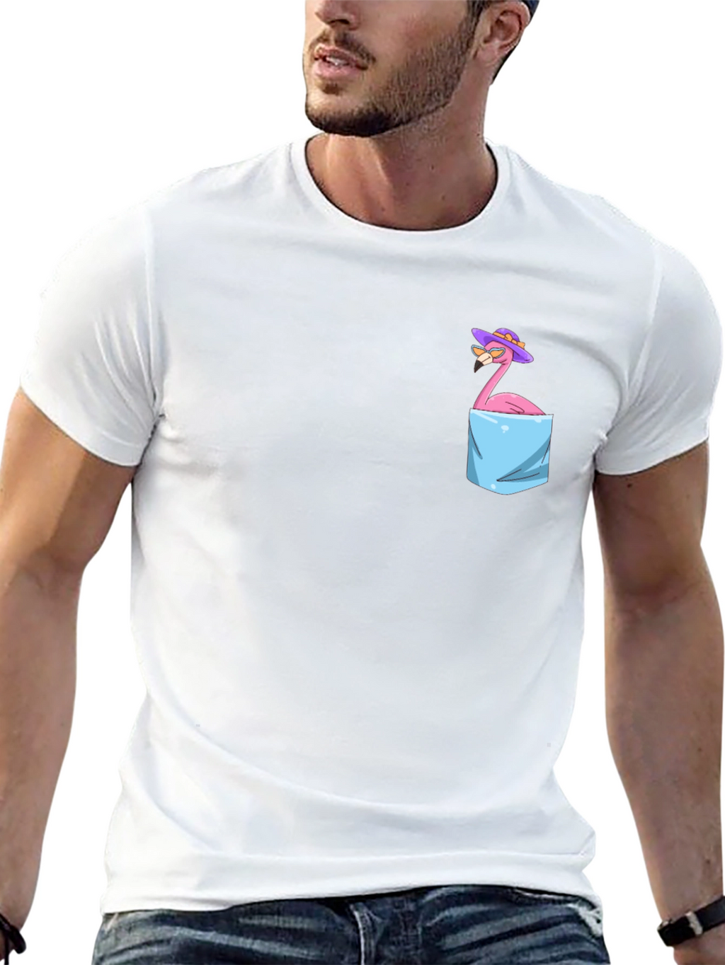 Flamingo in Pocket T-Shirt - Funny Graphic Tee