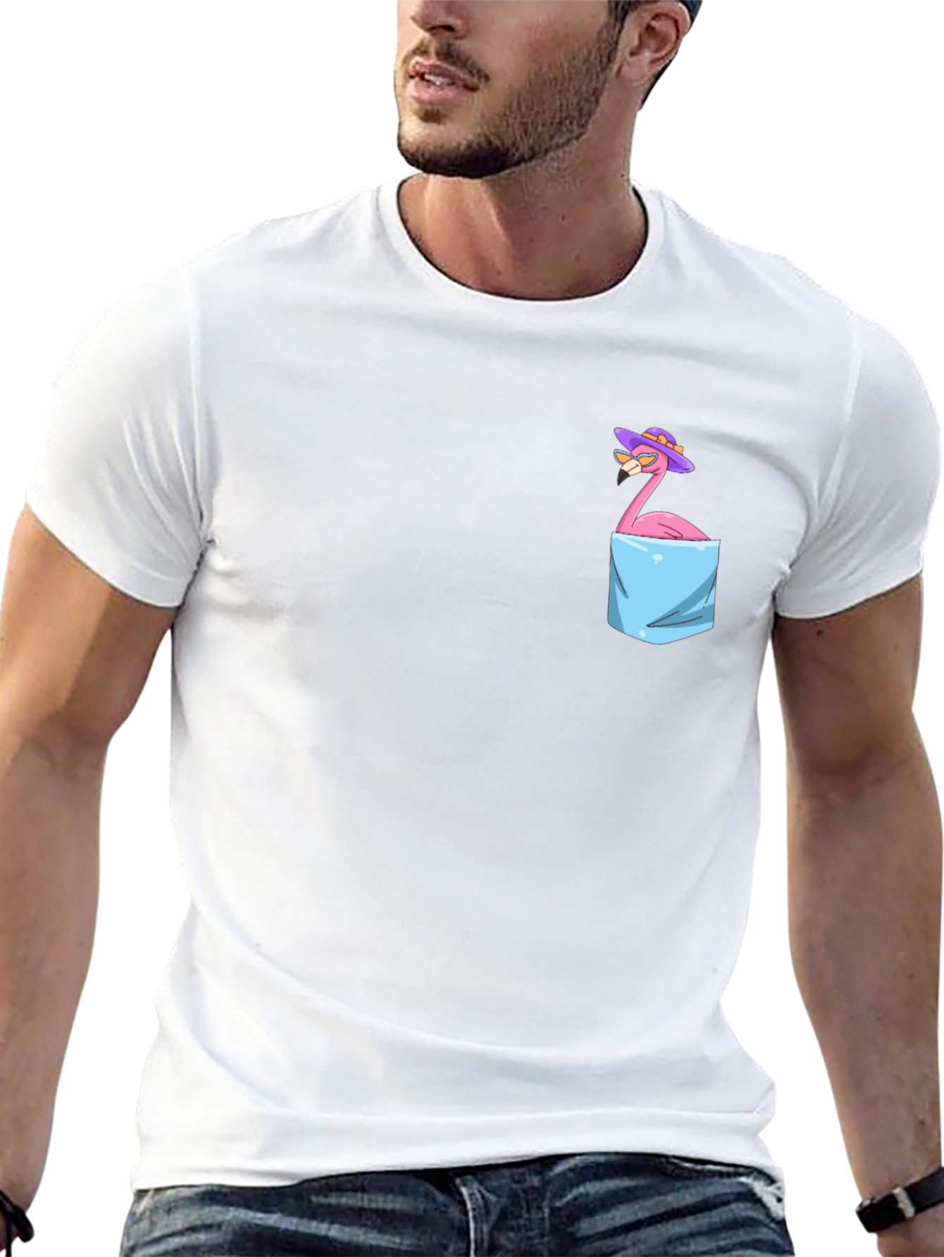 Flamingo in Pocket T-Shirt - Funny Graphic Tee