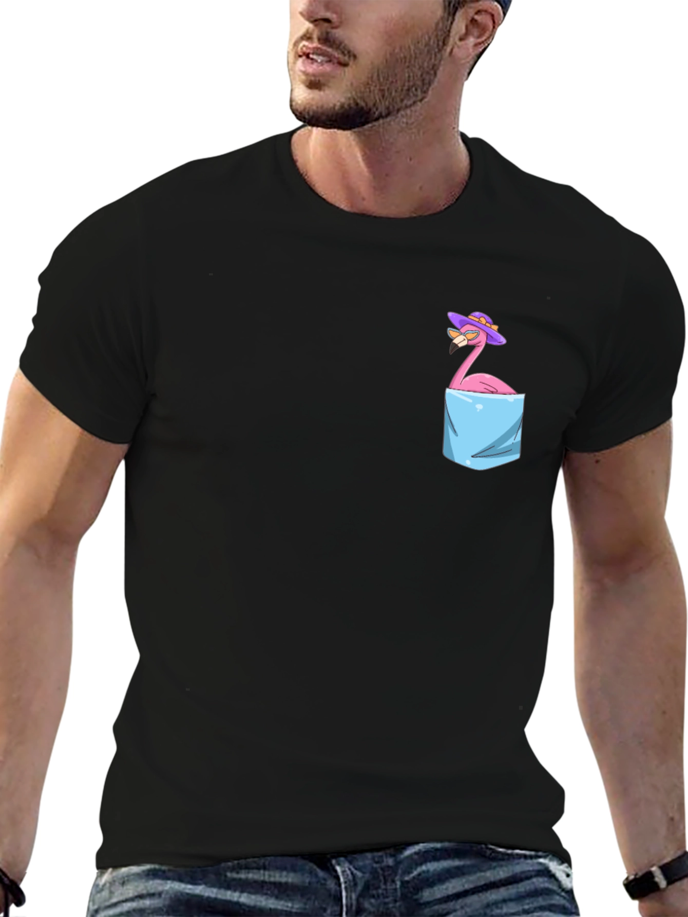 Flamingo in Pocket T-Shirt - Funny Graphic Tee