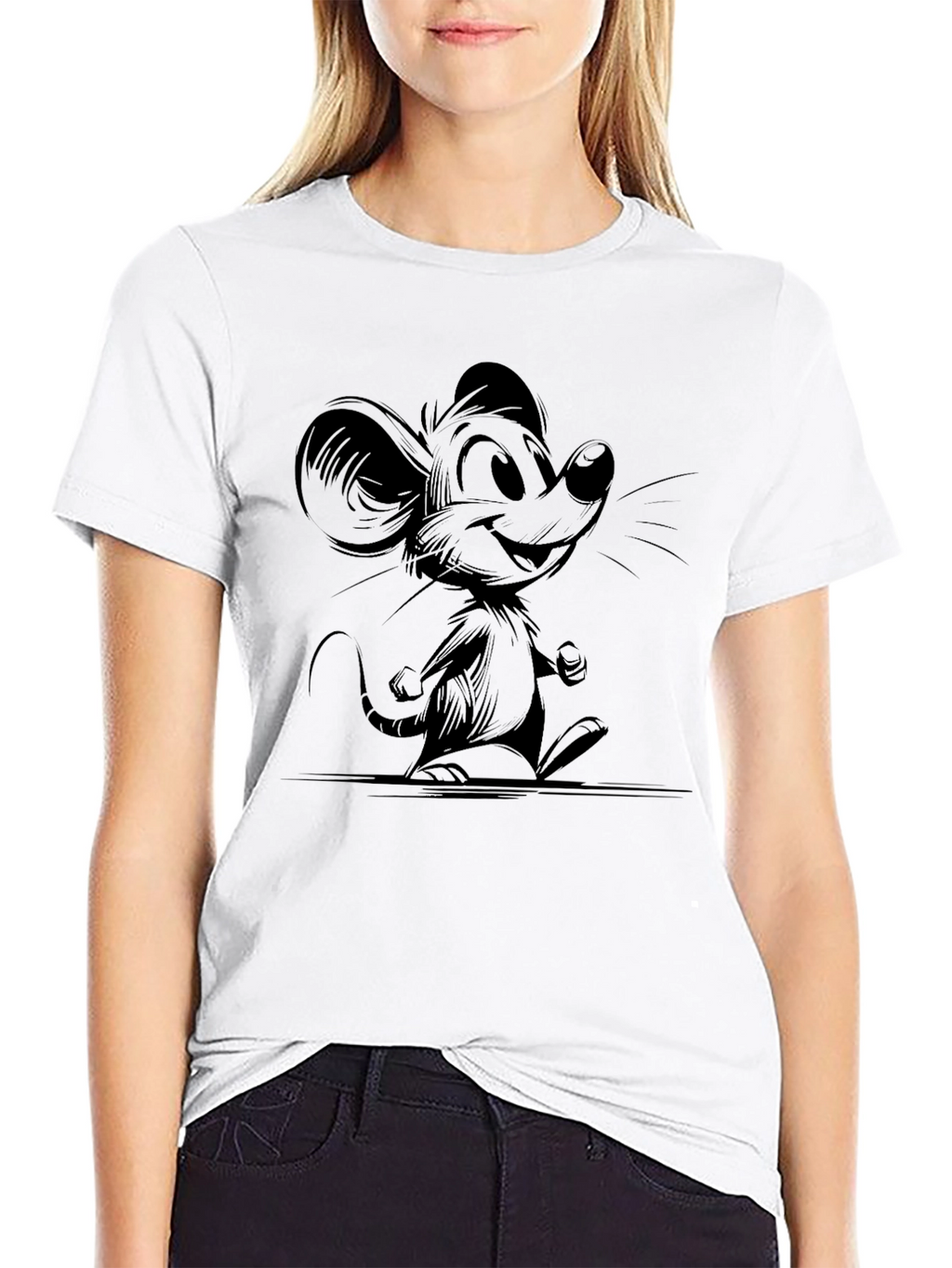 Cartoon Mouse Graphic Black T-Shirt