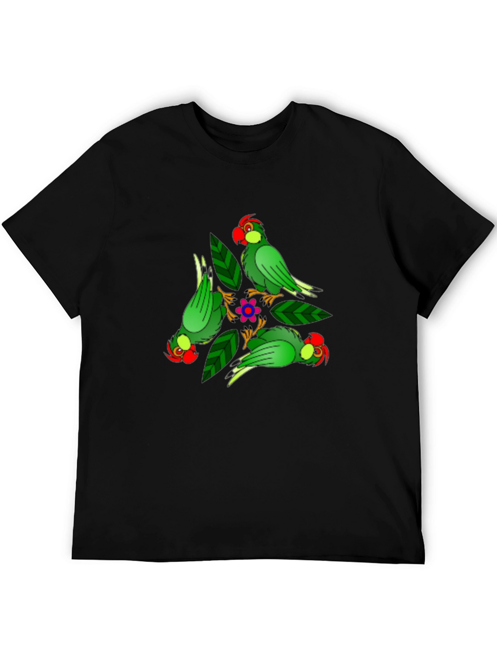 Parrot Design Black T-Shirt