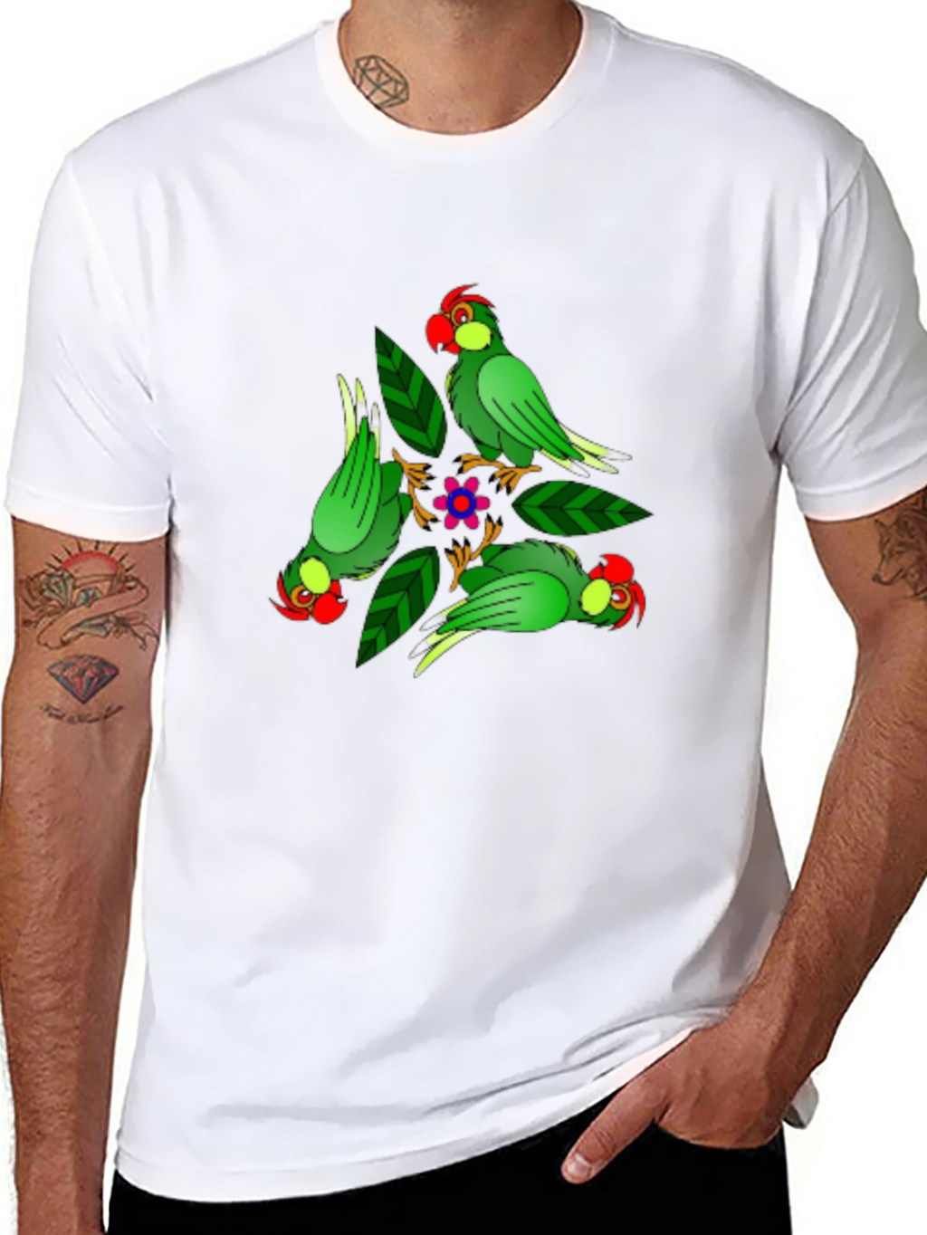 Parrot Design Black T-Shirt