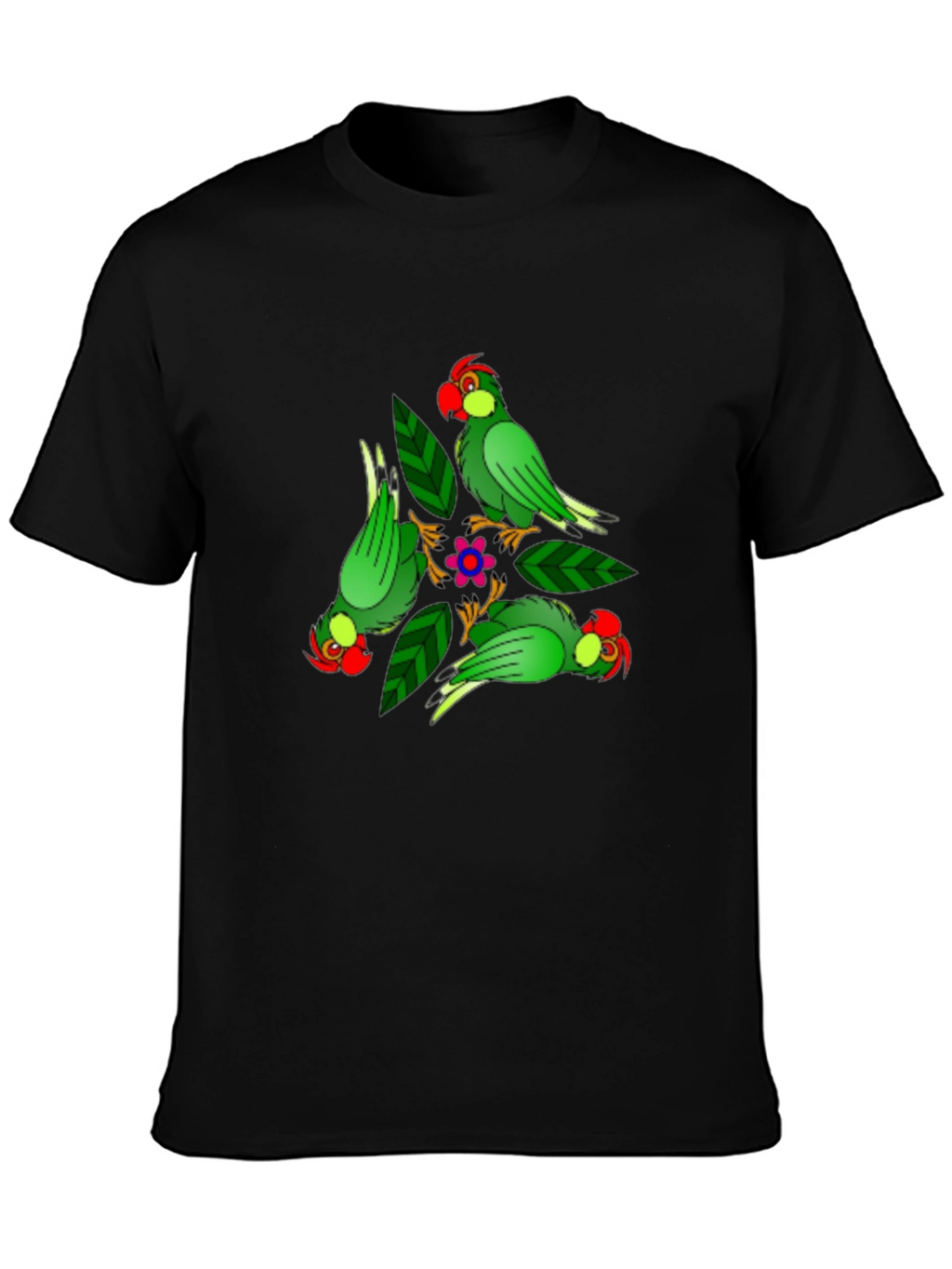Parrot Design Black T-Shirt