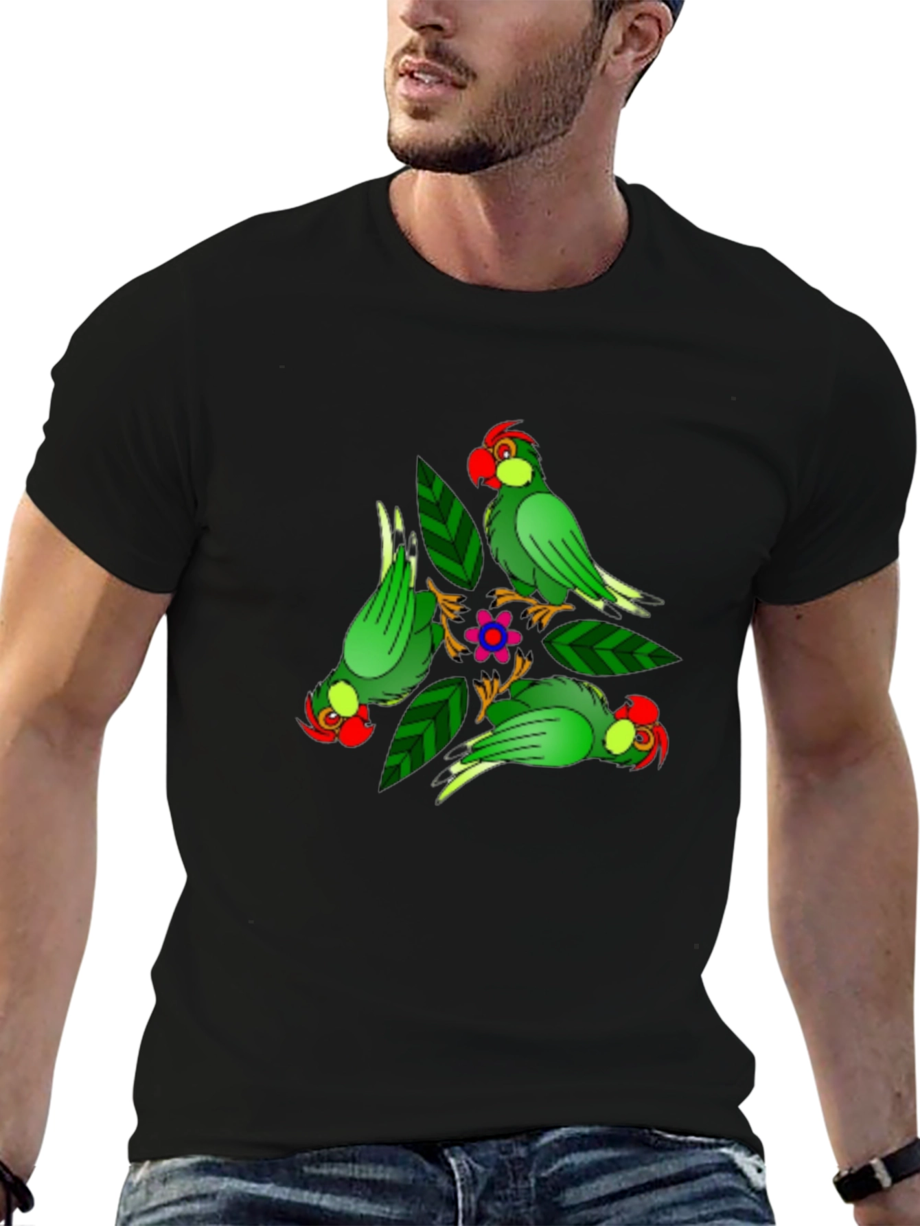 Parrot Design Black T-Shirt
