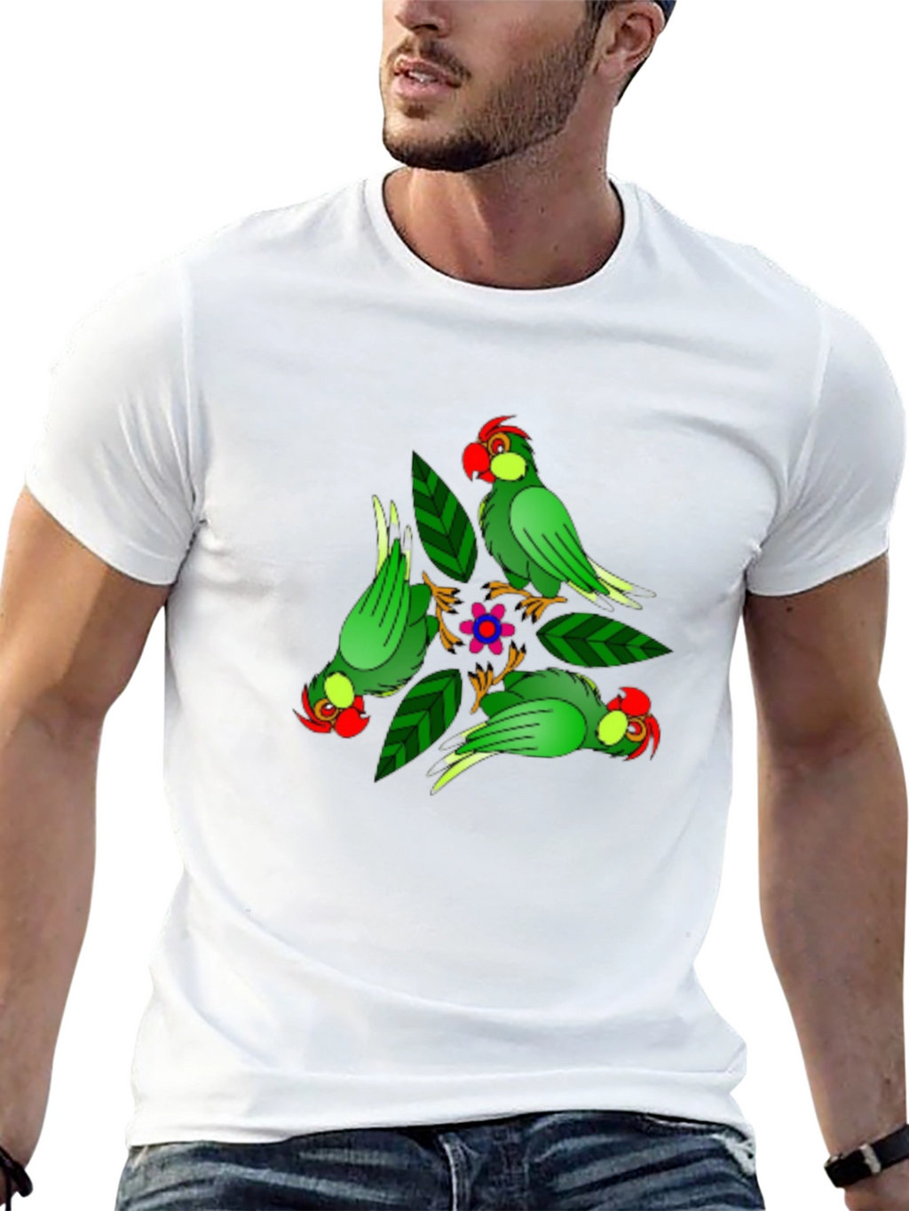 Parrot Design Black T-Shirt