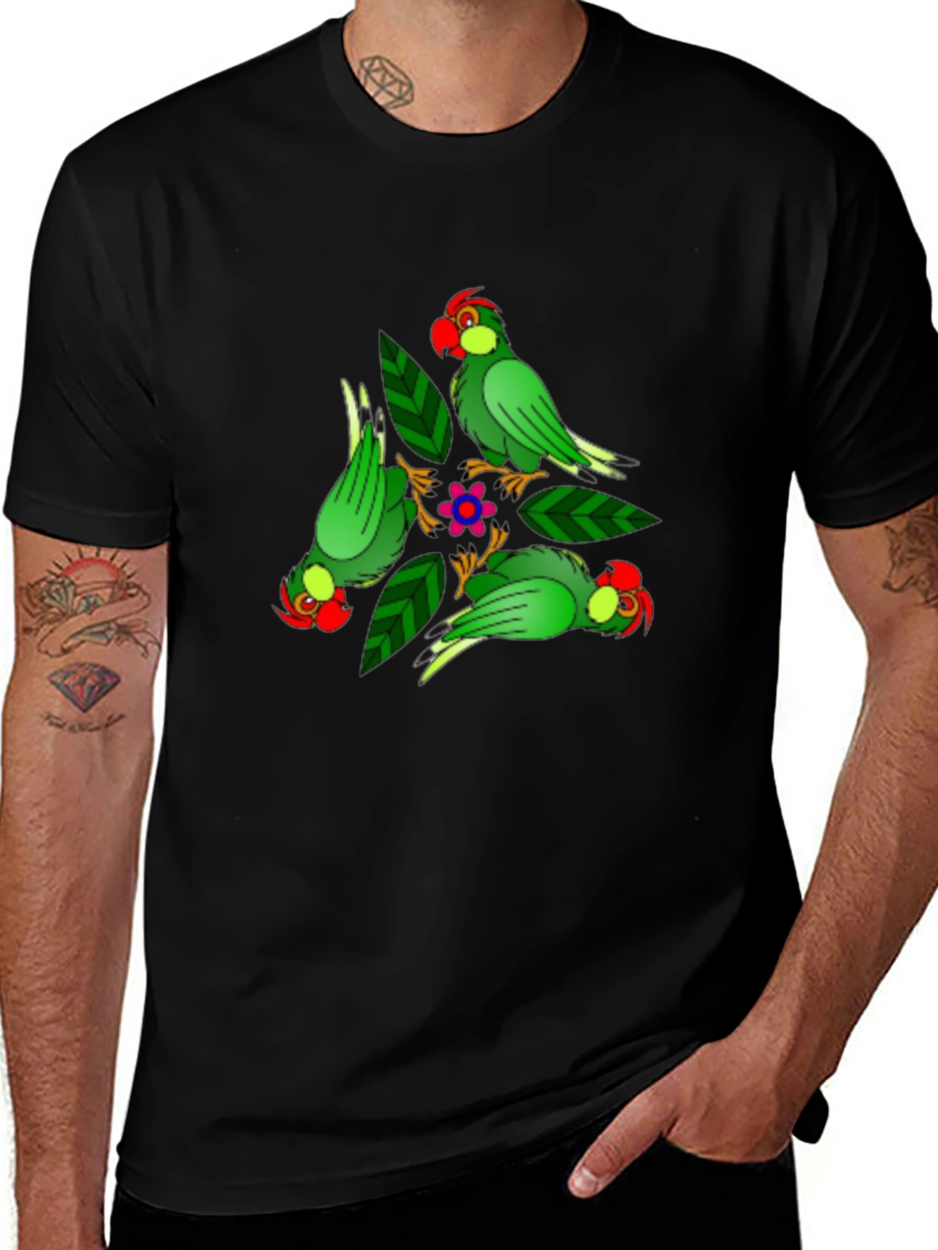 Parrot Design Black T-Shirt