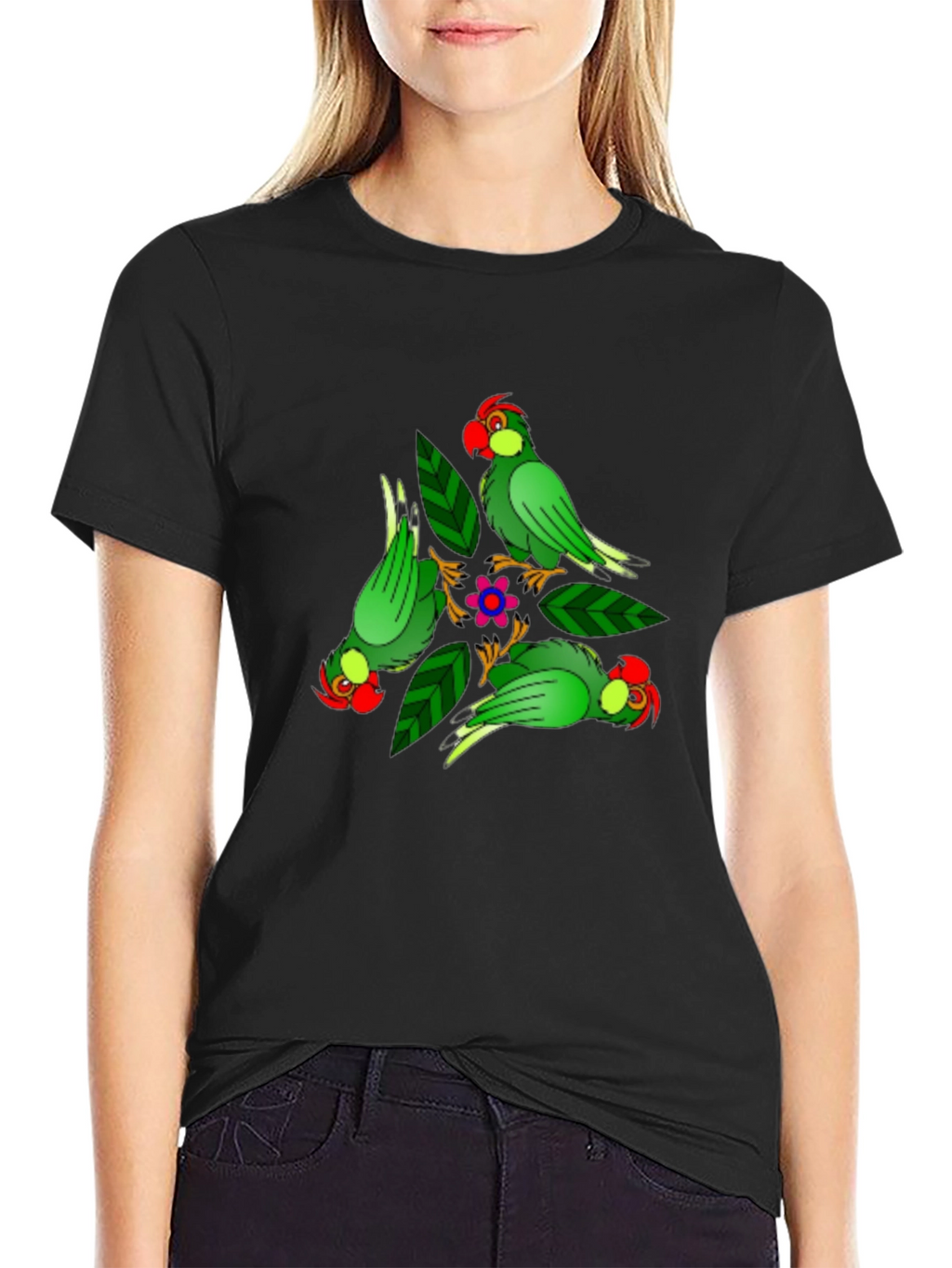 Parrot Design Black T-Shirt
