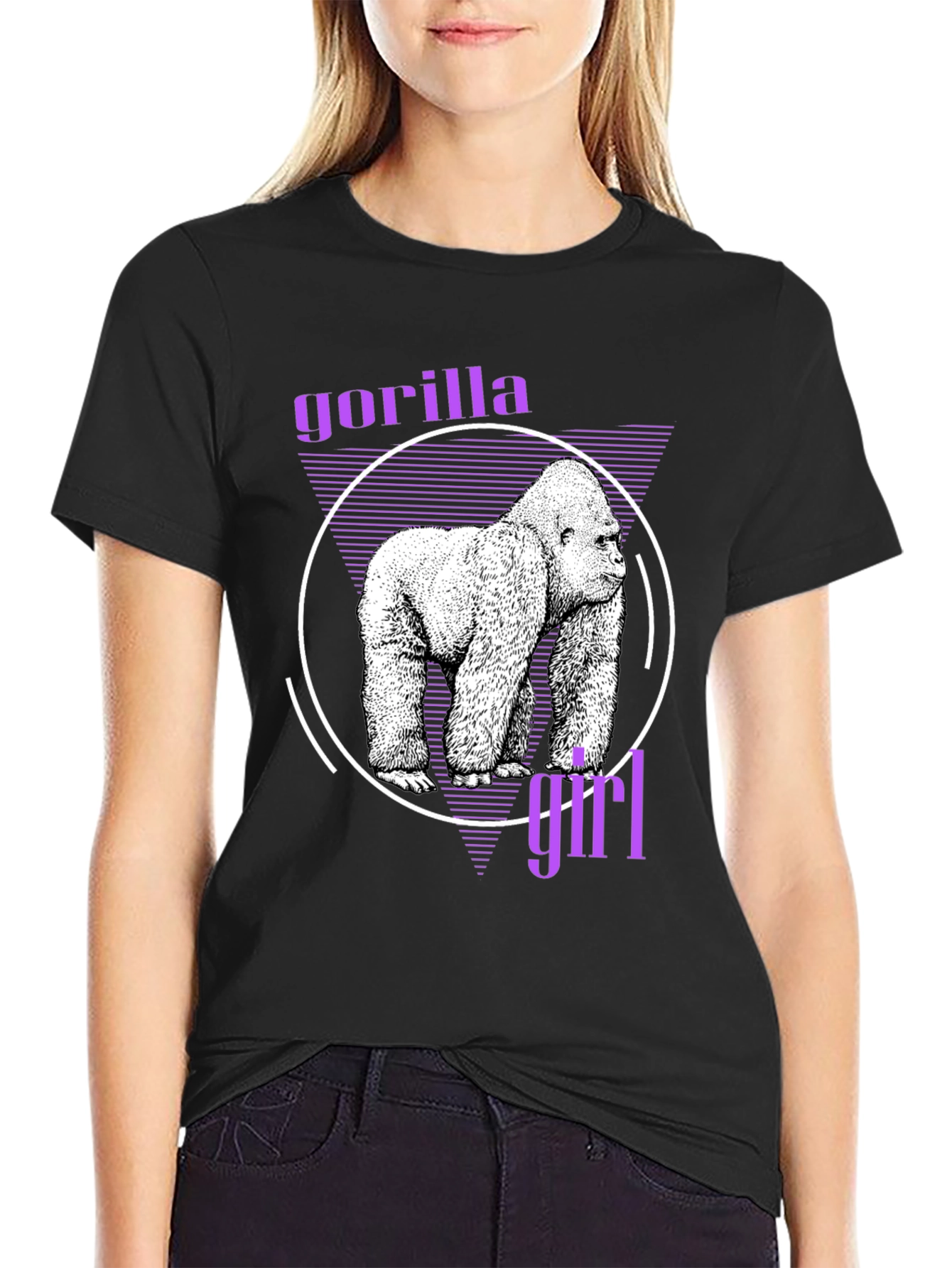 Gorilla Girl Graphic Tee - Retro Style Black T-Shirt