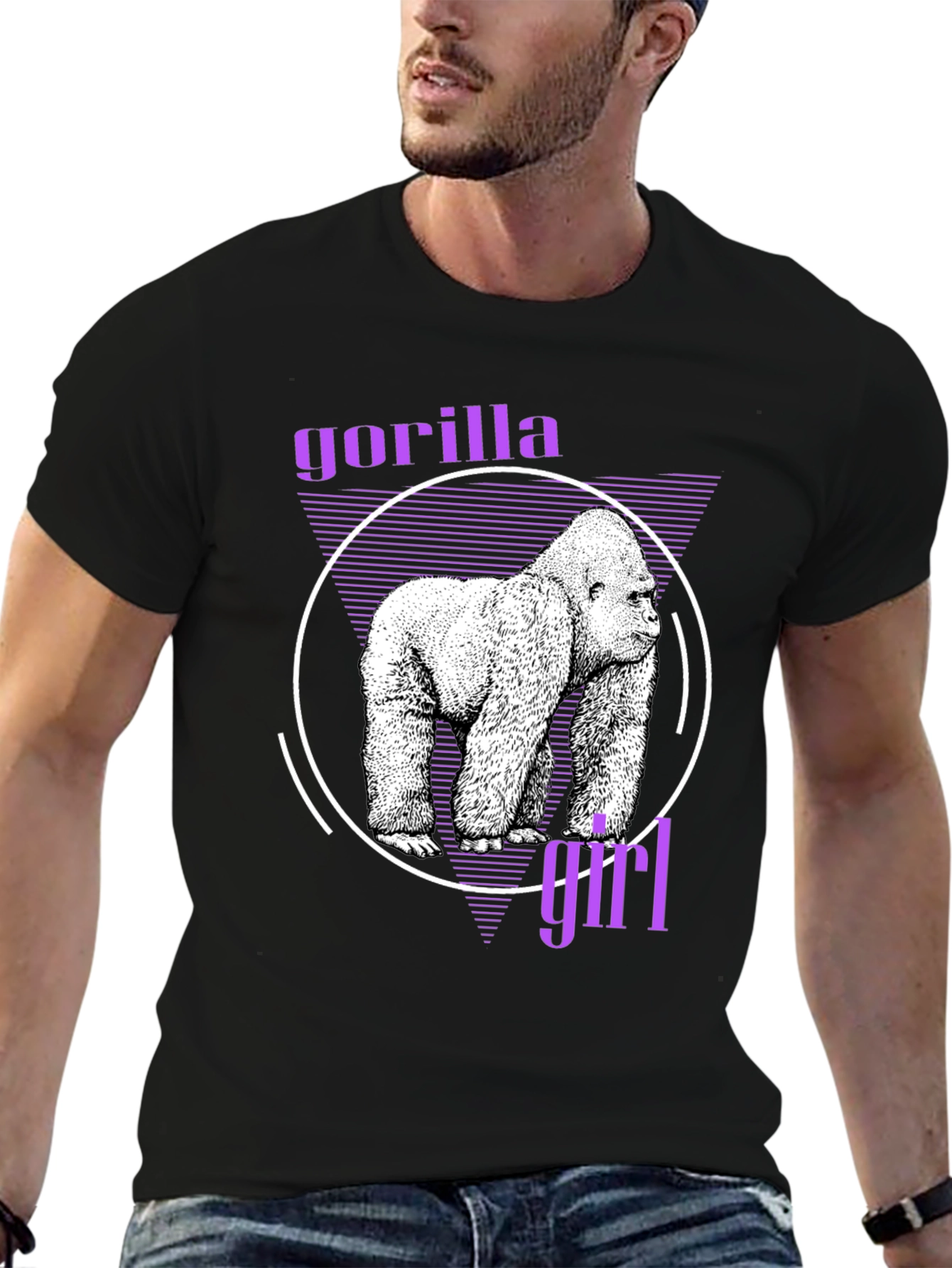 Gorilla Girl Graphic Tee - Retro Style Black T-Shirt