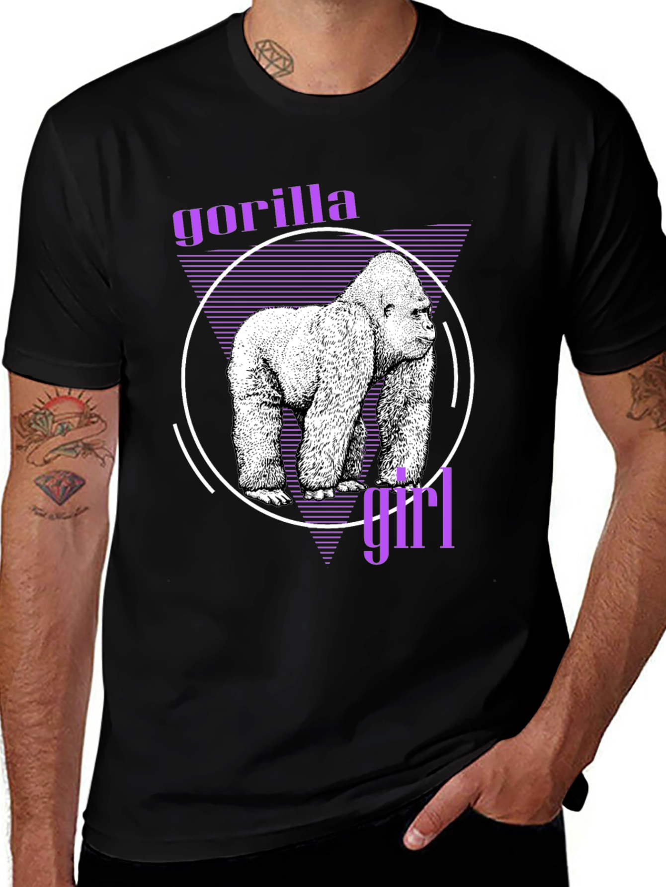 Gorilla Girl Graphic Tee - Retro Style Black T-Shirt