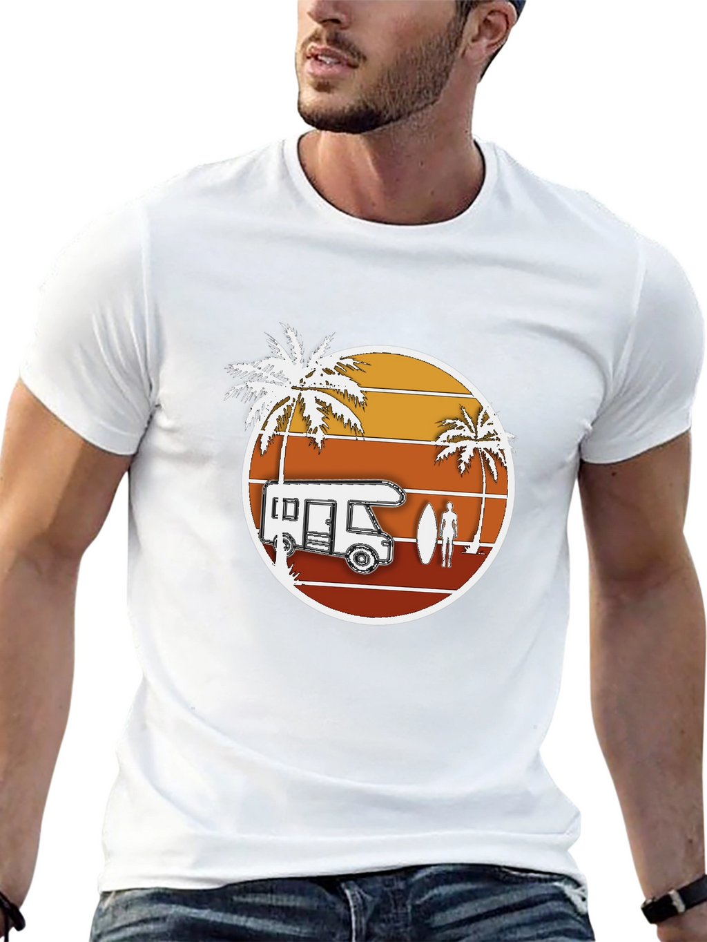 Retro Camper Van T-Shirt - Beach Surf Design