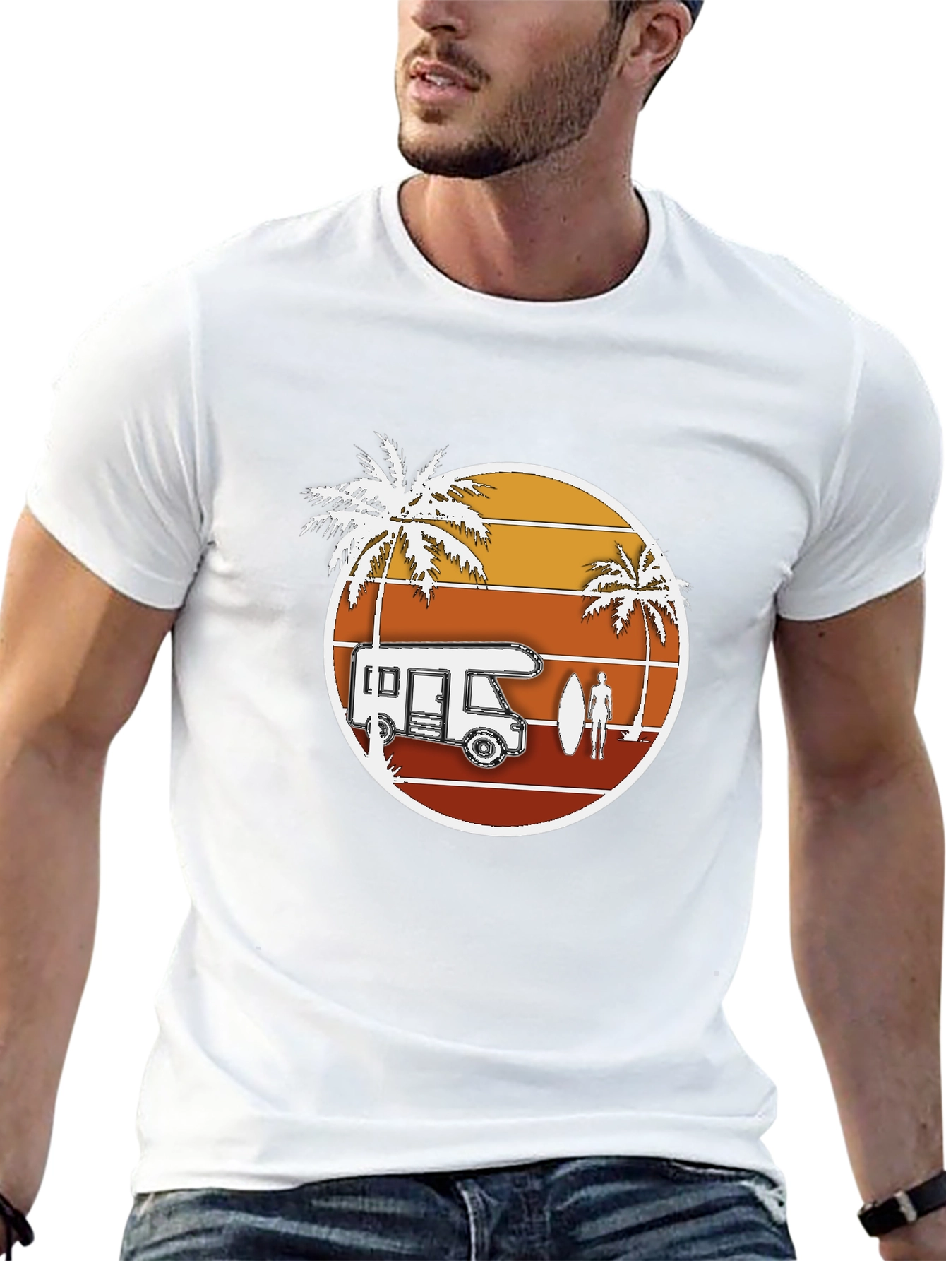 Retro Camper Van T-Shirt - Beach Surf Design