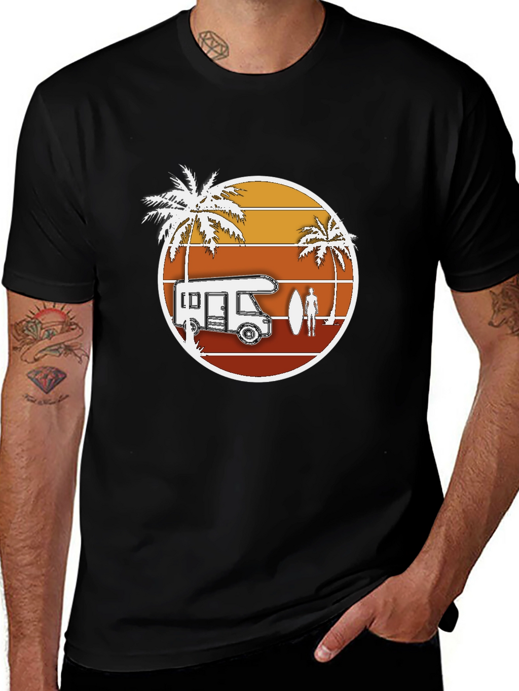 Retro Camper Van T-Shirt - Beach Surf Design