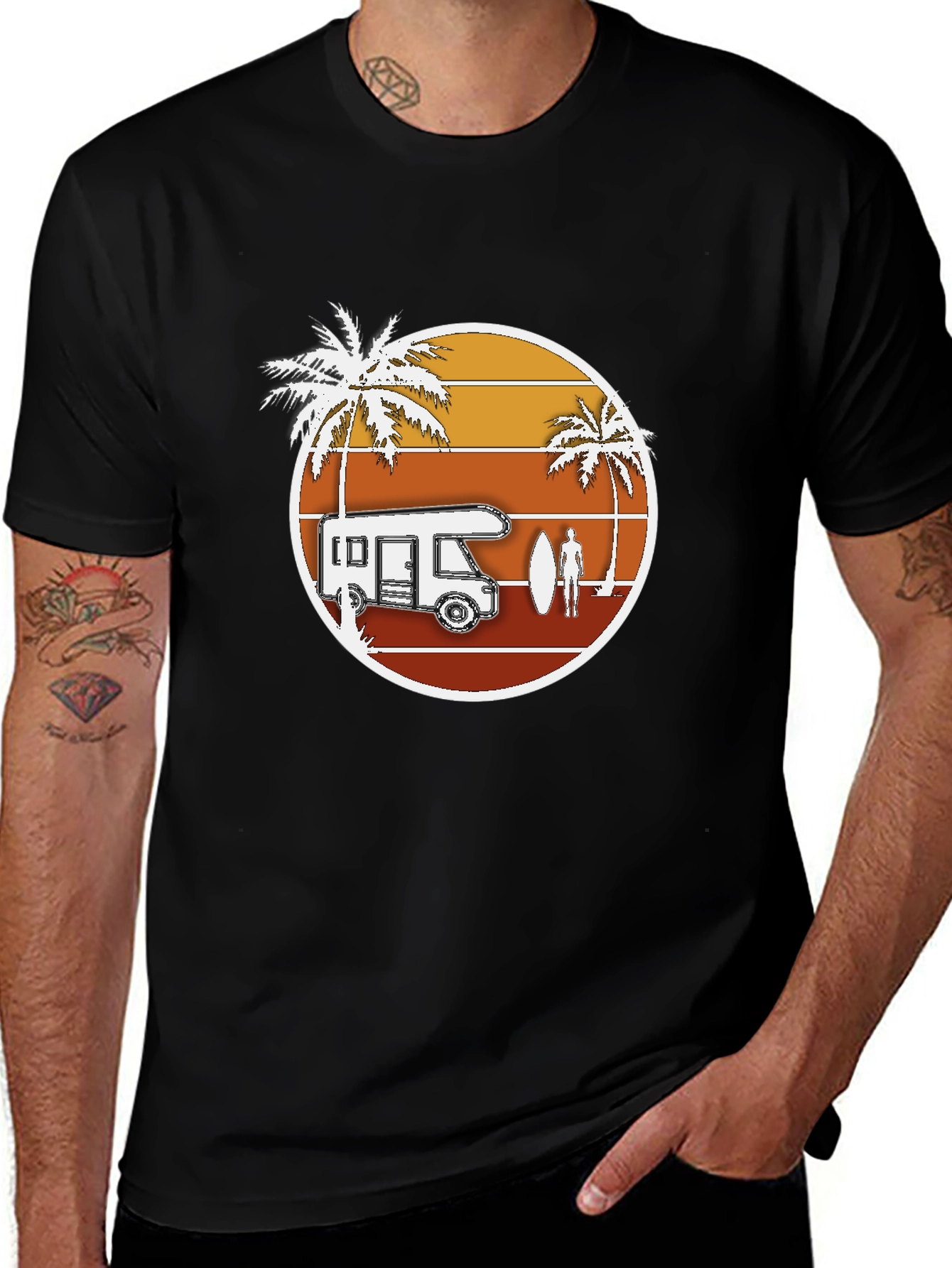 Retro Camper Van T-Shirt - Beach Surf Design