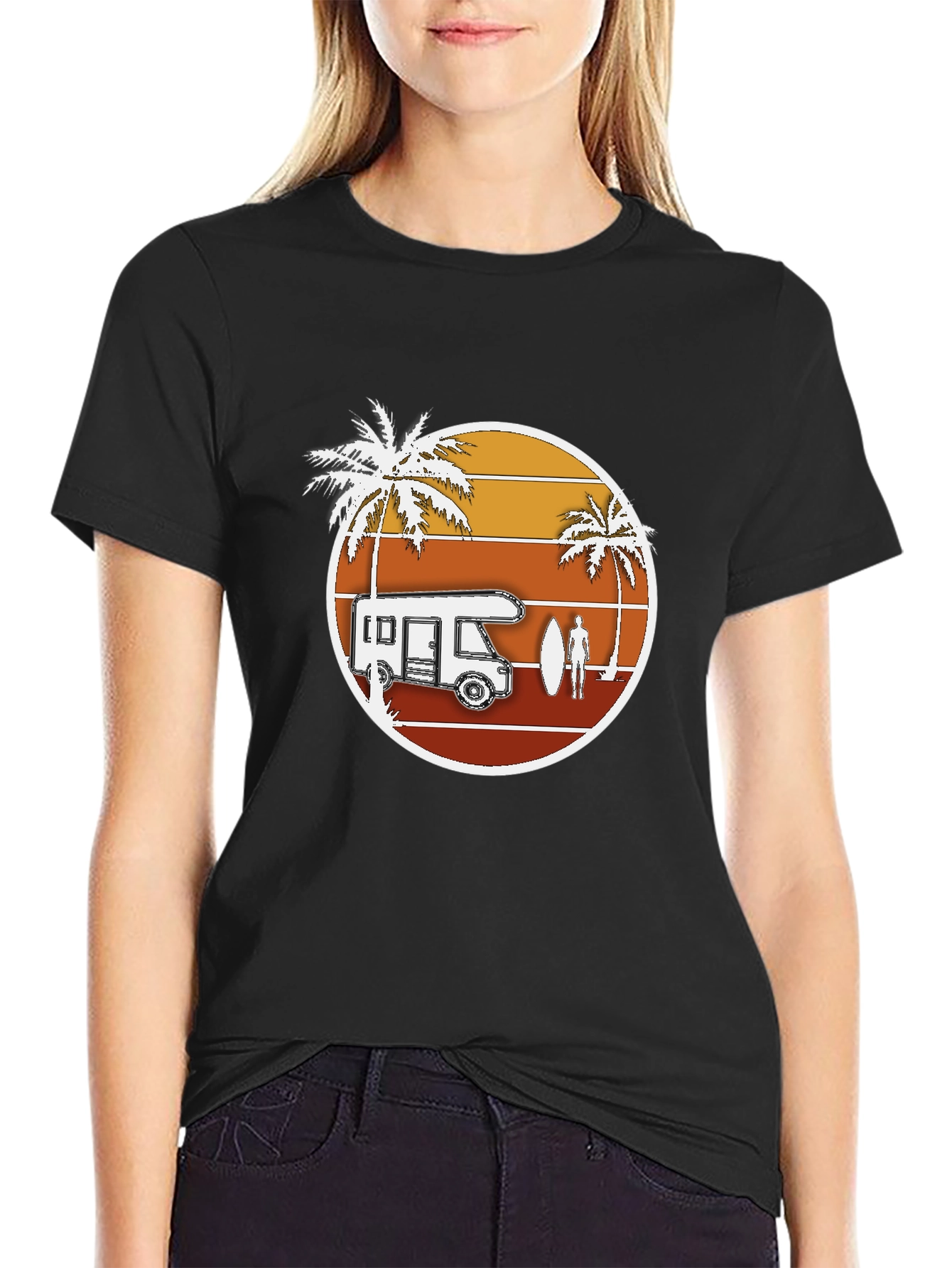 Retro Camper Van T-Shirt - Beach Surf Design