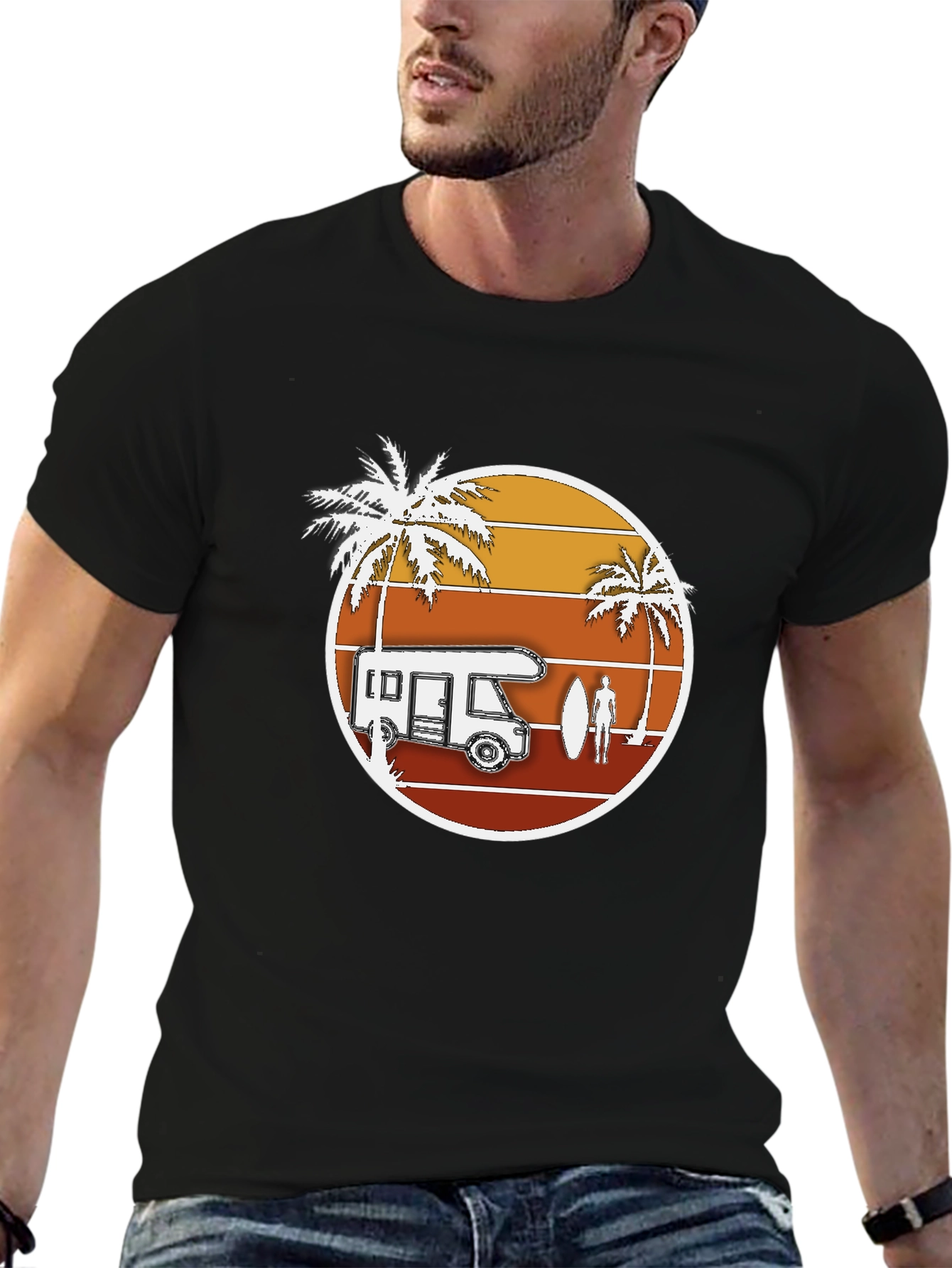 Retro Camper Van T-Shirt - Beach Surf Design