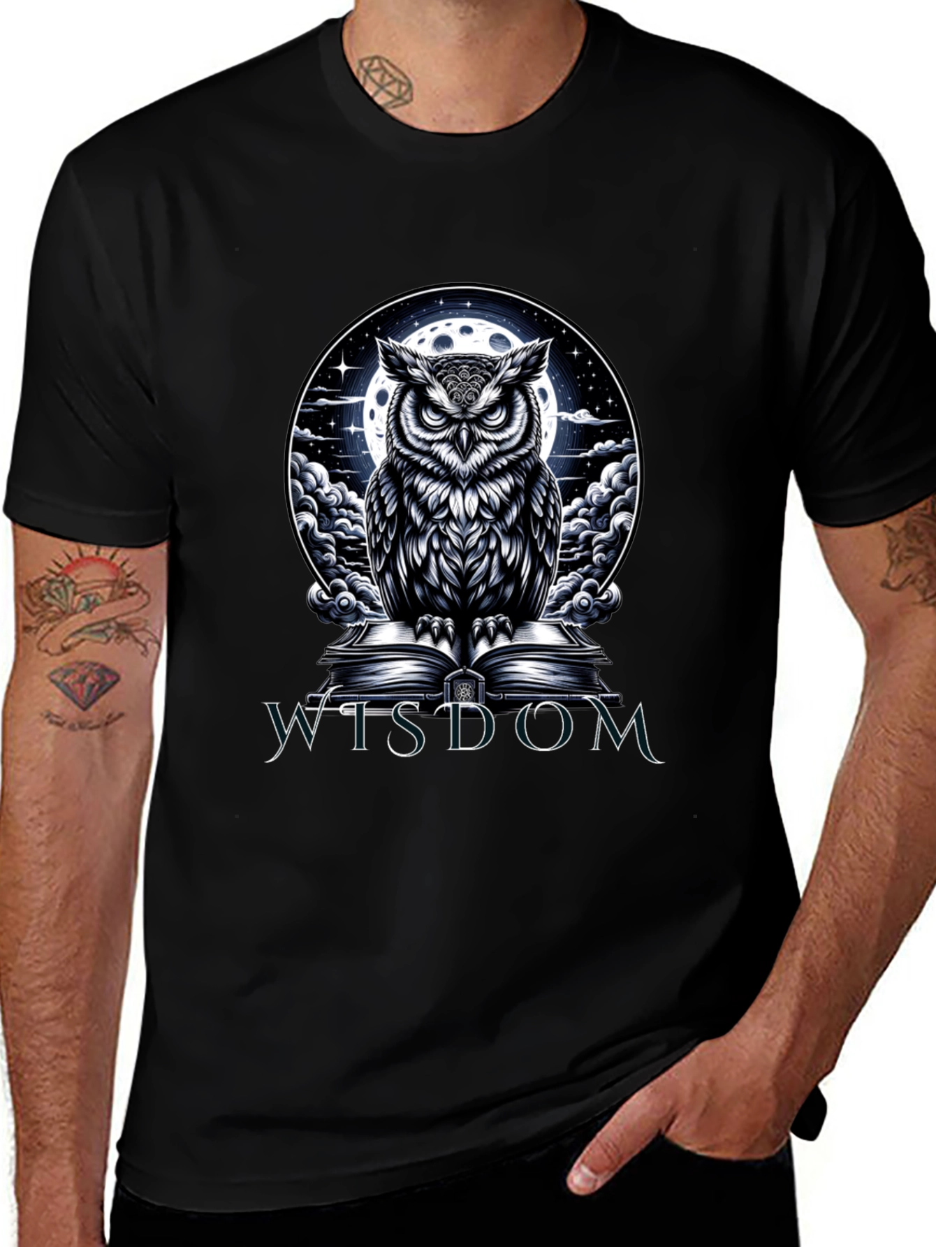 Wisdom Owl Graphic Tee - Moonlit Book Design