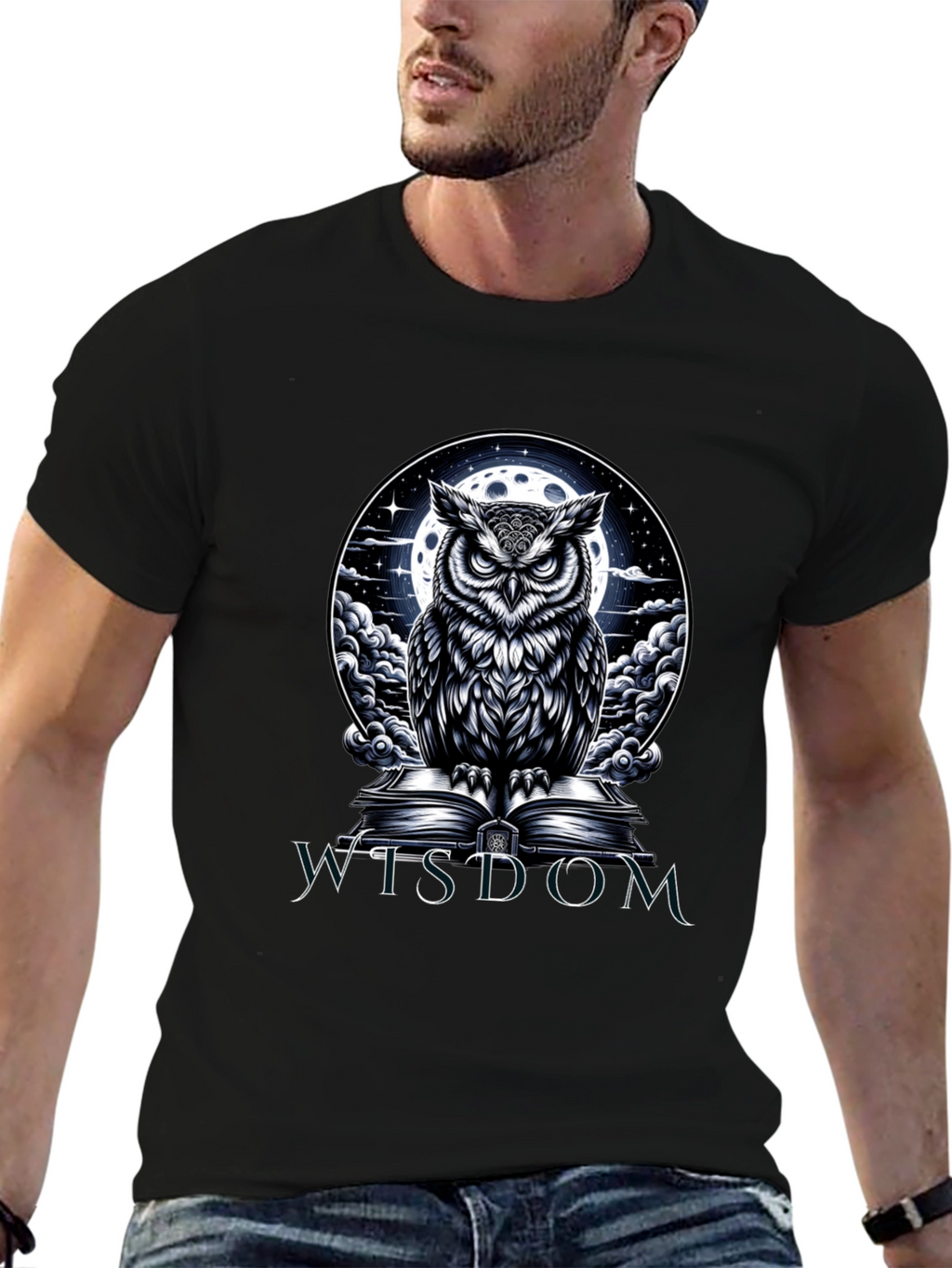 Wisdom Owl Graphic Tee - Moonlit Book Design