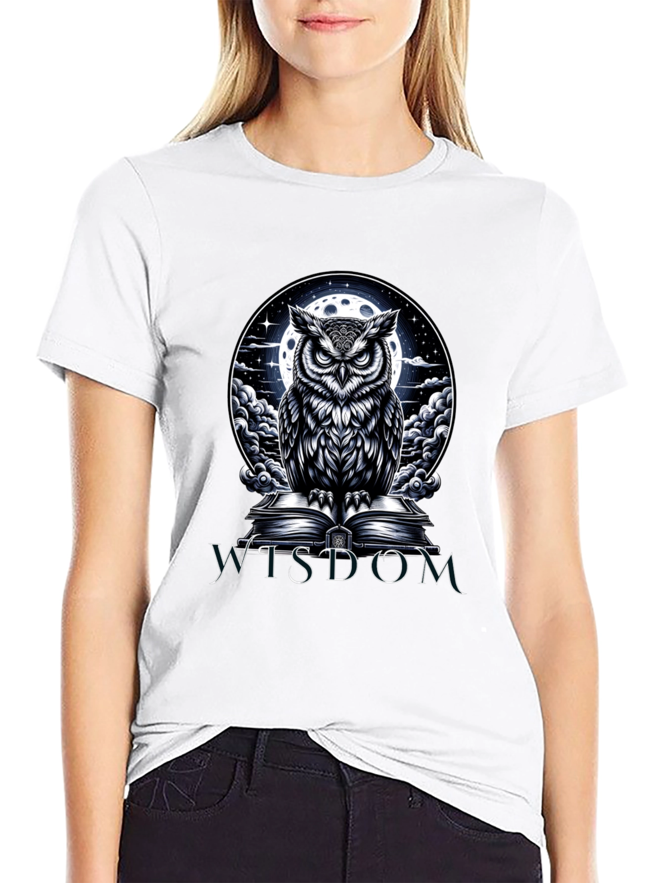 Wisdom Owl Graphic Tee - Moonlit Book Design
