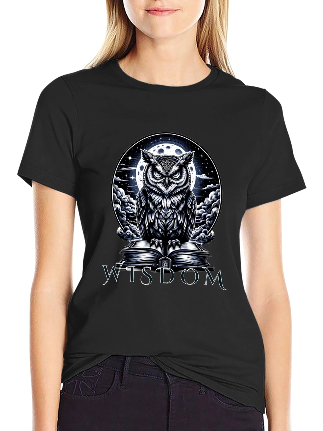 Wisdom Owl Graphic Tee - Moonlit Book Design