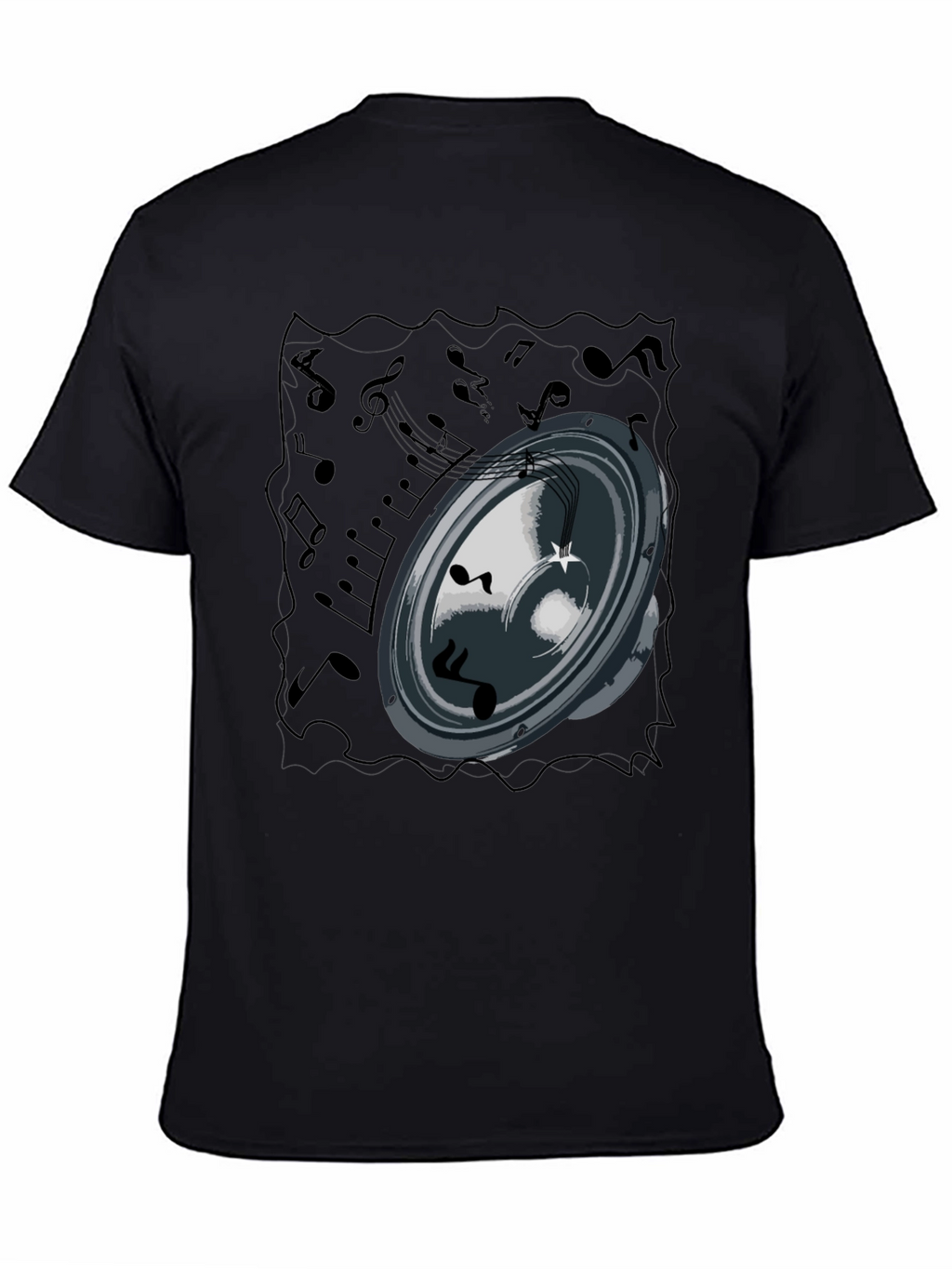 Music Speaker Graphic Tee - Black Cotton T-Shirt