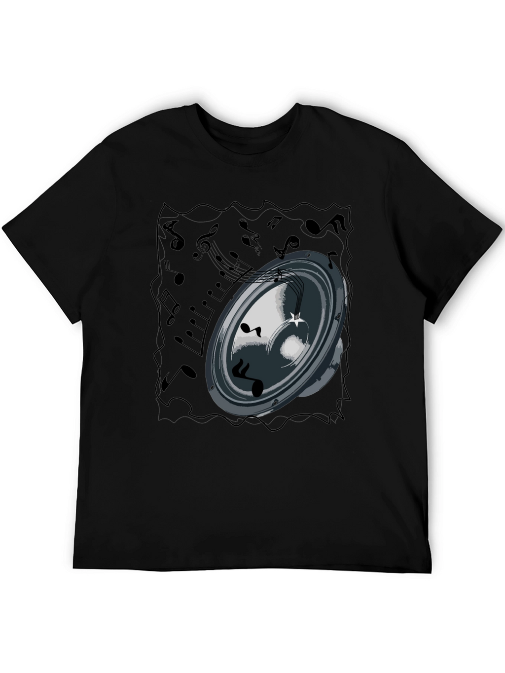 Music Speaker Graphic Tee - Black Cotton T-Shirt