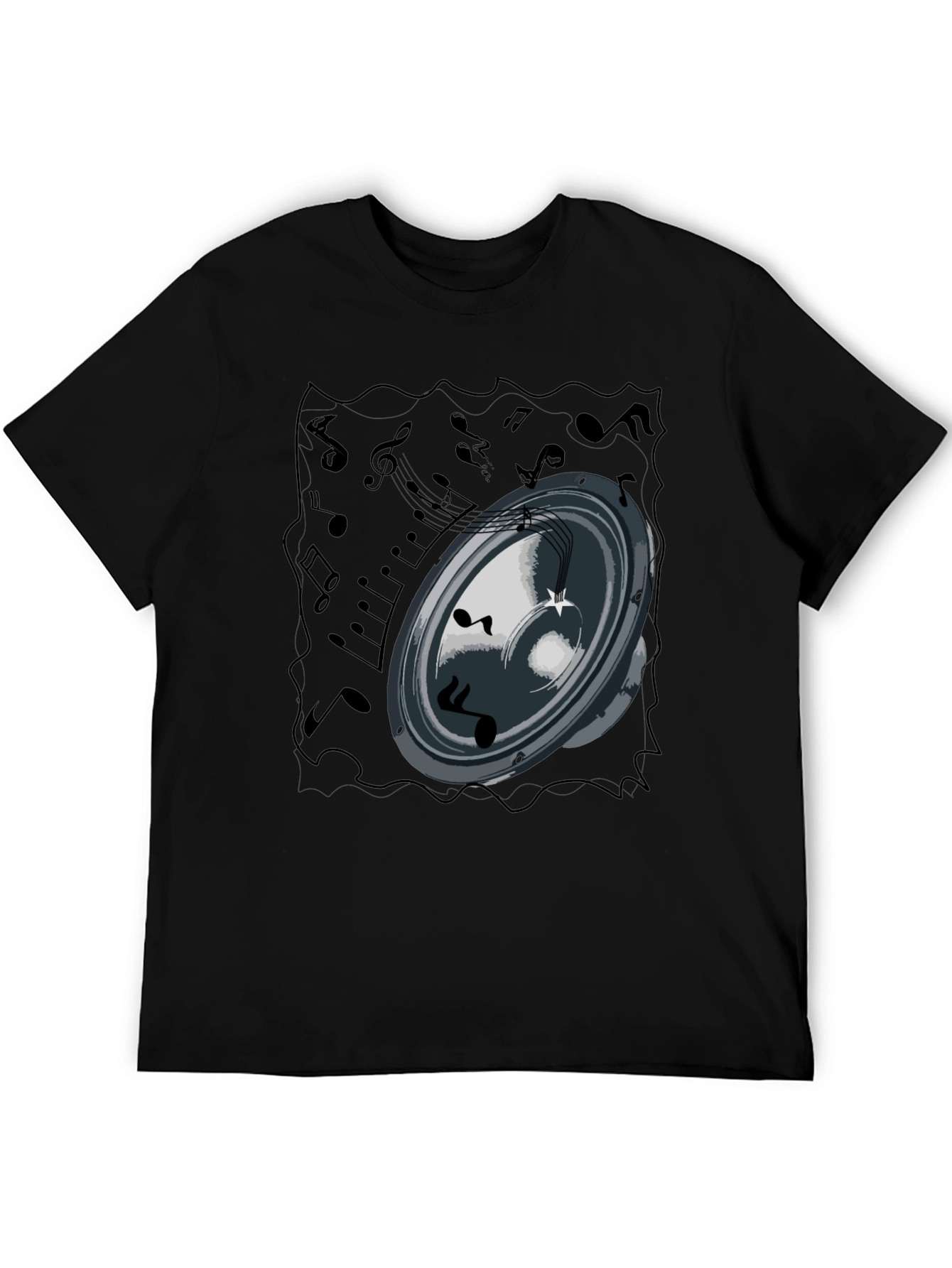 Music Speaker Graphic Tee - Black Cotton T-Shirt