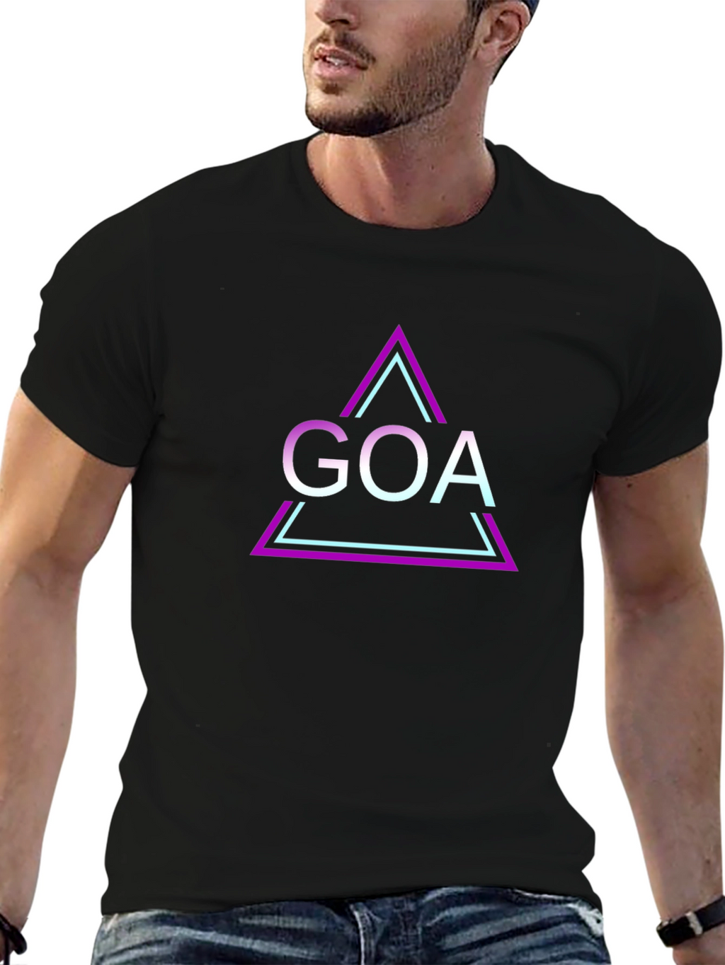 GOA Triangle Graphic Print Black T-Shirt