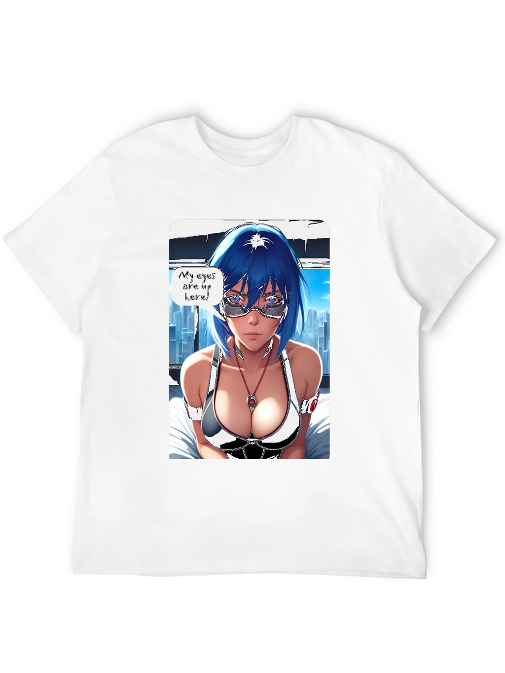 Anime Girl Eyes Up Here Graphic Tee - Black