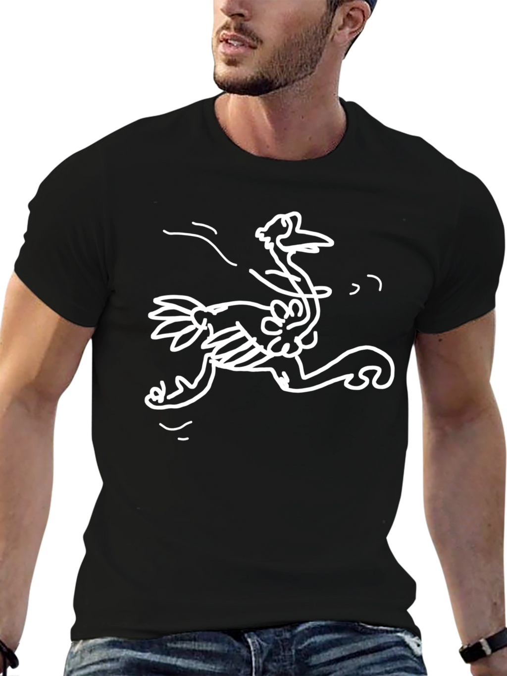 Whimsical Ostrich Graphic Tee - Black Cotton T-Shirt
