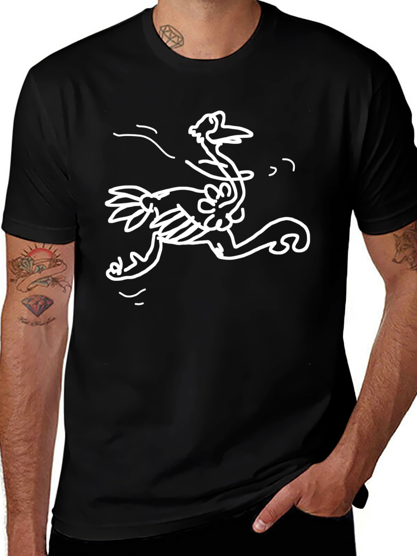 Whimsical Ostrich Graphic Tee - Black Cotton T-Shirt