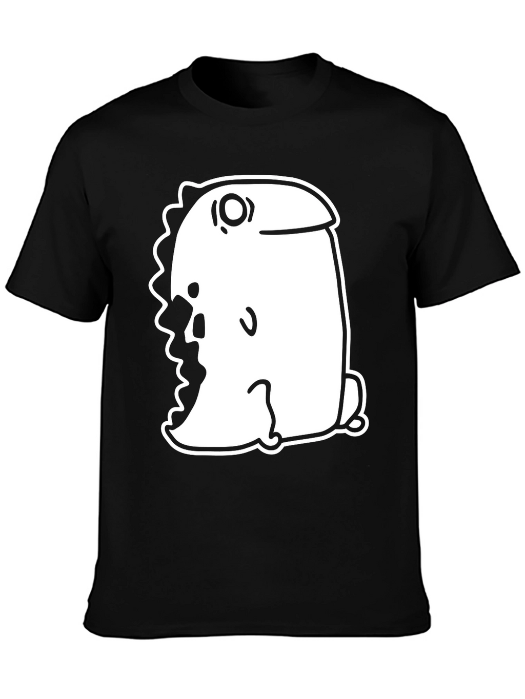 Black T-Shirt with Quirky Cartoon Dinosaur Graphic