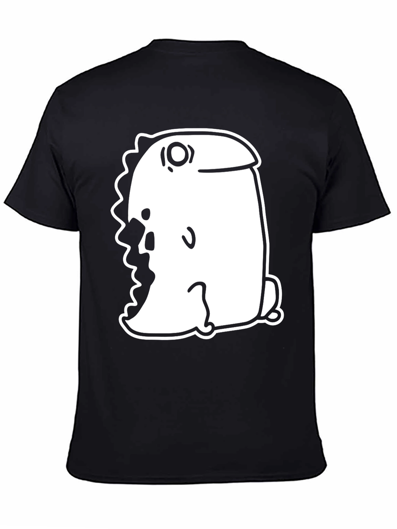 Black T-Shirt with Quirky Cartoon Dinosaur Graphic