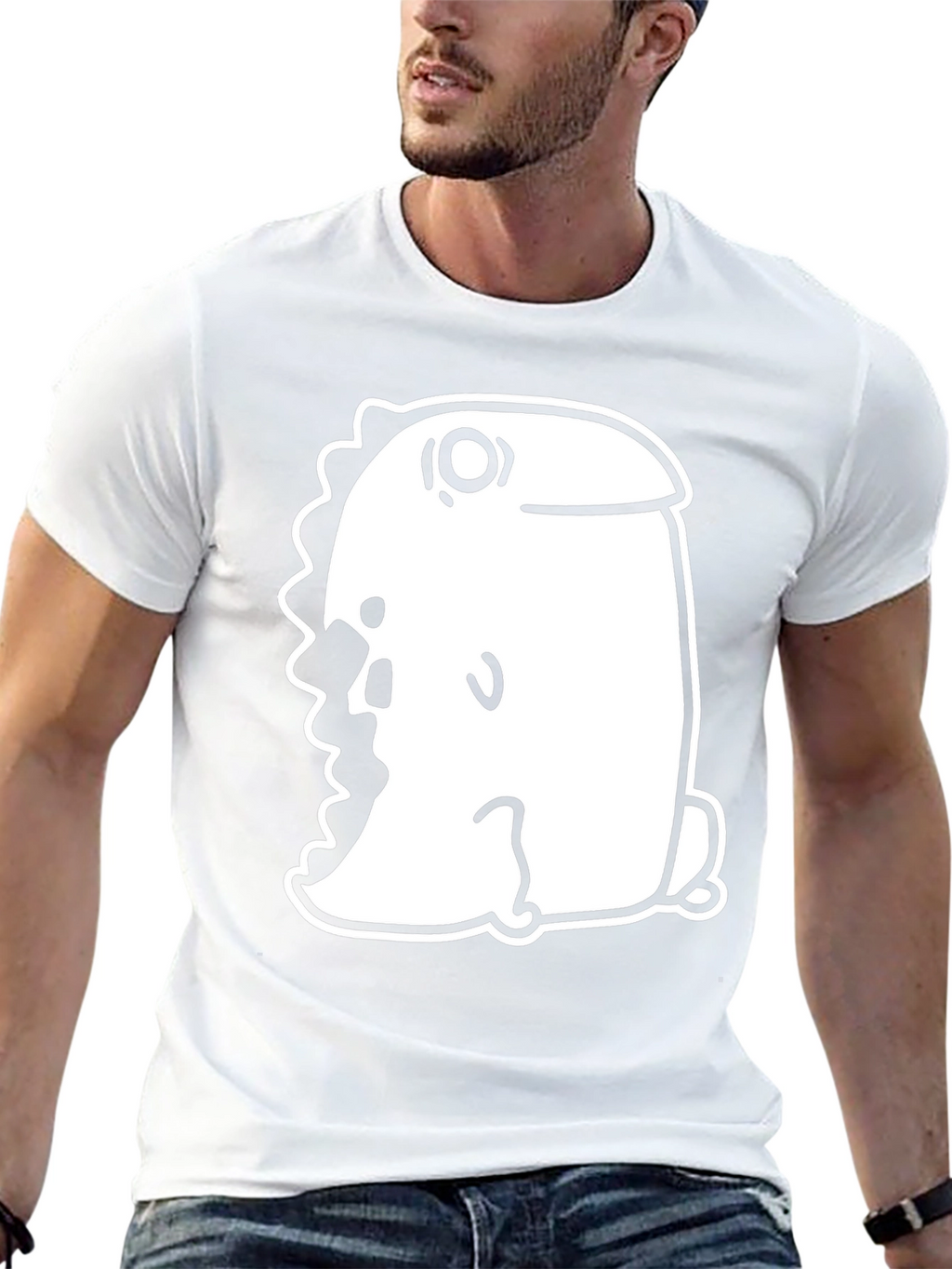 Black T-Shirt with Quirky Cartoon Dinosaur Graphic