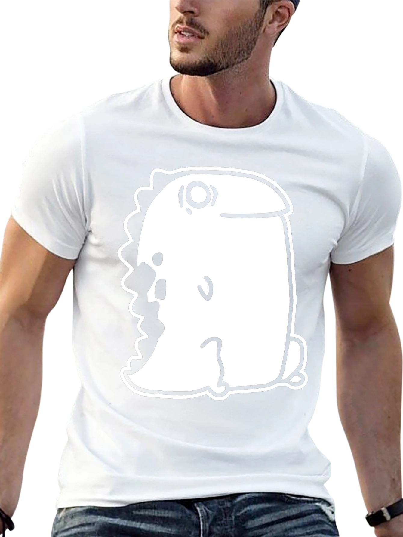 Black T-Shirt with Quirky Cartoon Dinosaur Graphic