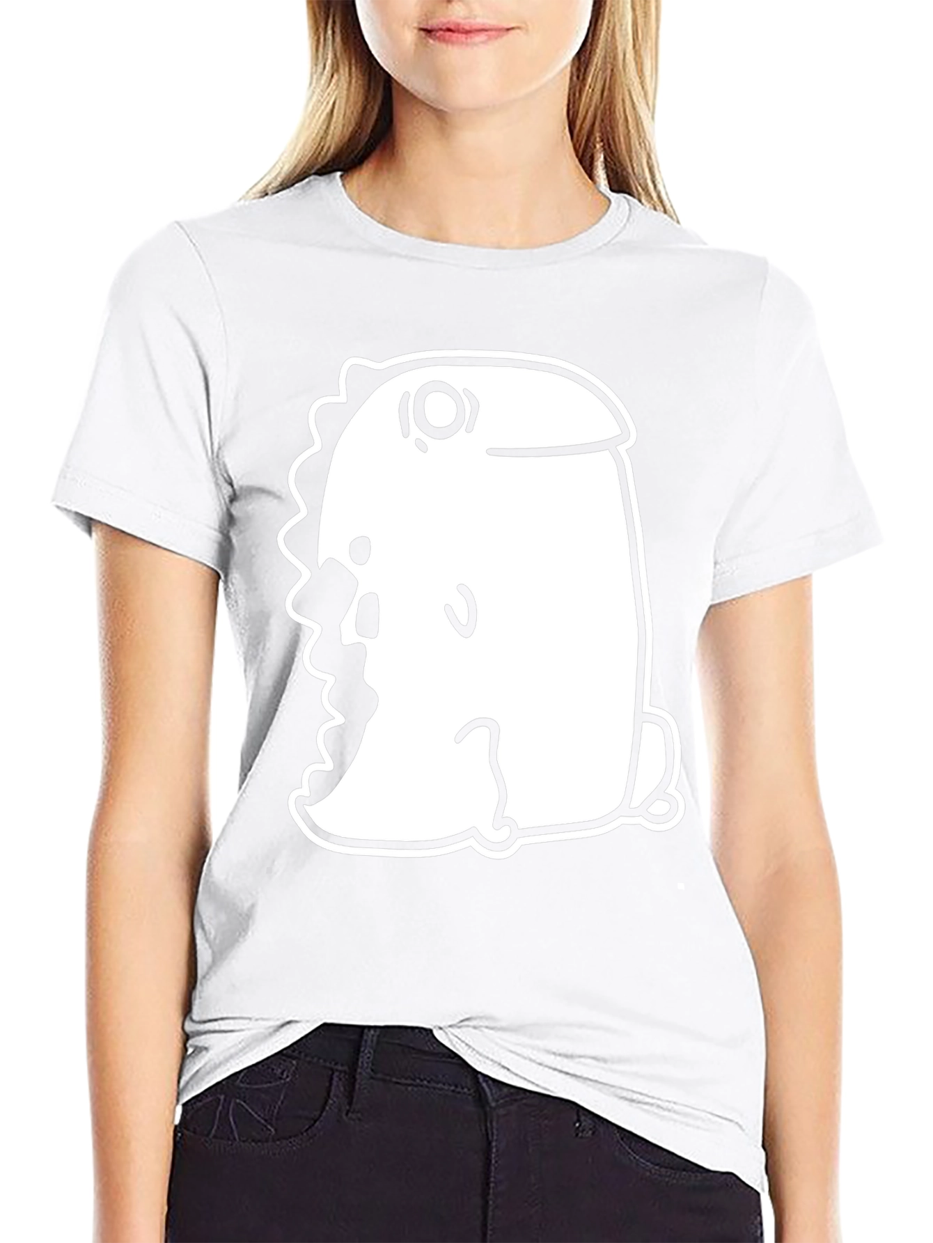 Black T-Shirt with Quirky Cartoon Dinosaur Graphic