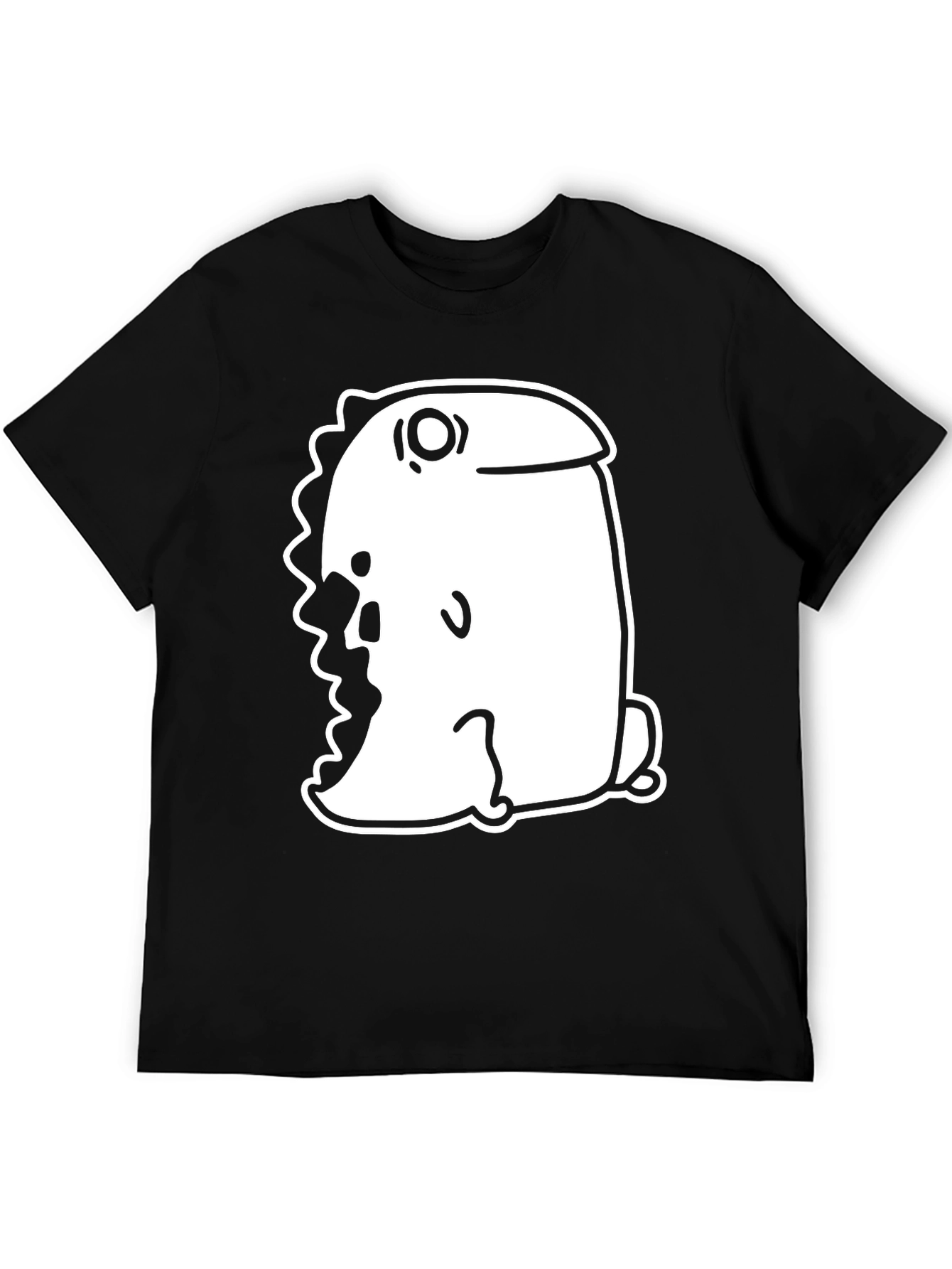 Black T-Shirt with Quirky Cartoon Dinosaur Graphic