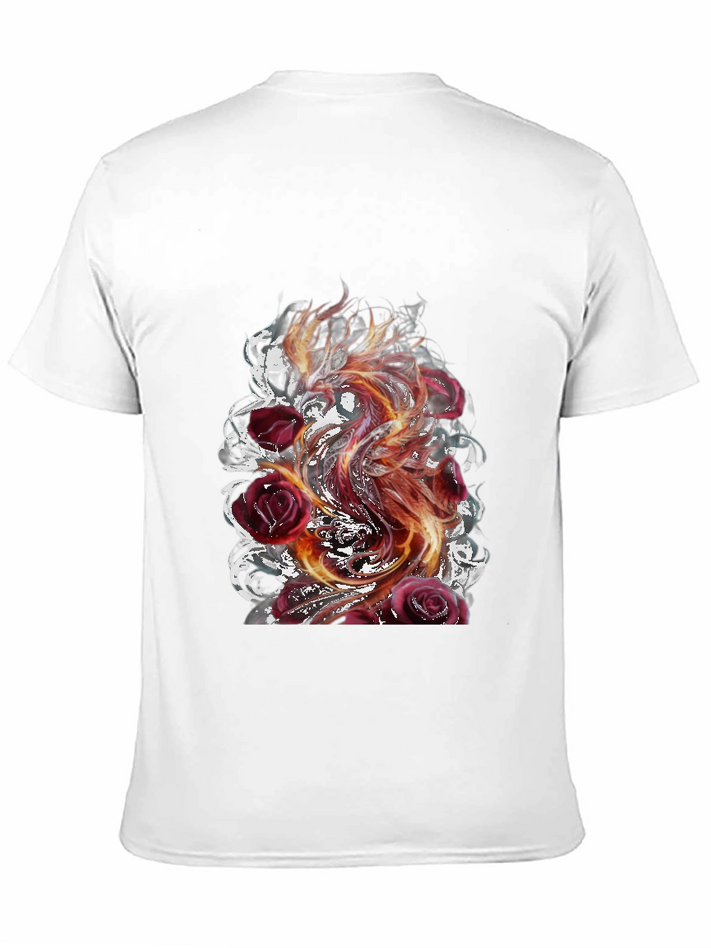Fiery Phoenix & Roses Graphic T-Shirt