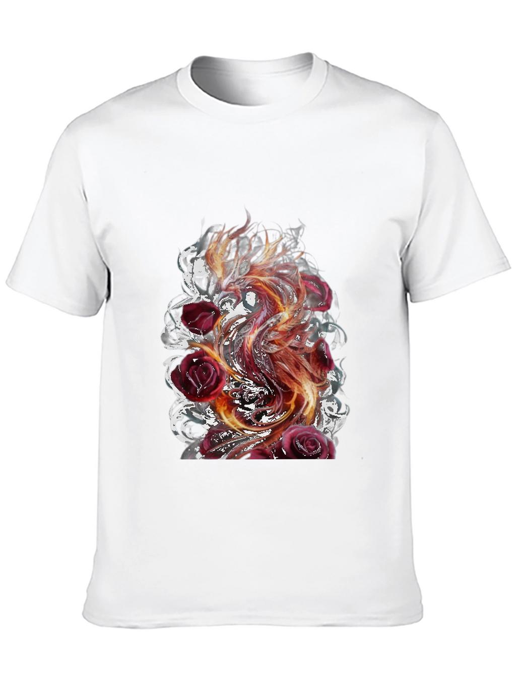 Fiery Phoenix & Roses Graphic T-Shirt
