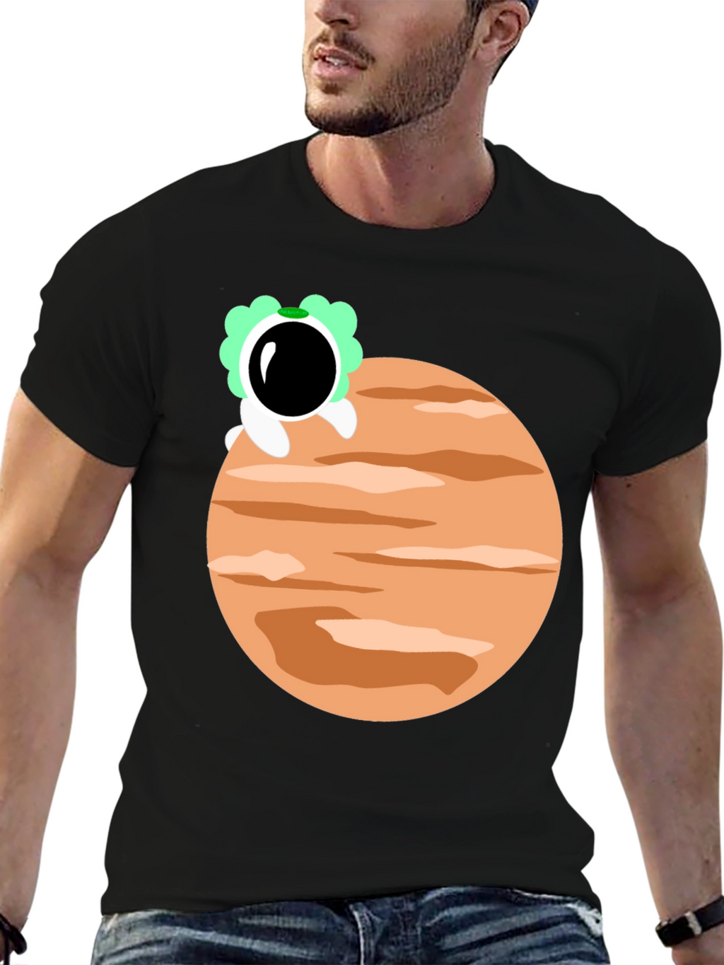 Astronaut Planet Graphic Tee - Trendy Black T-Shirt