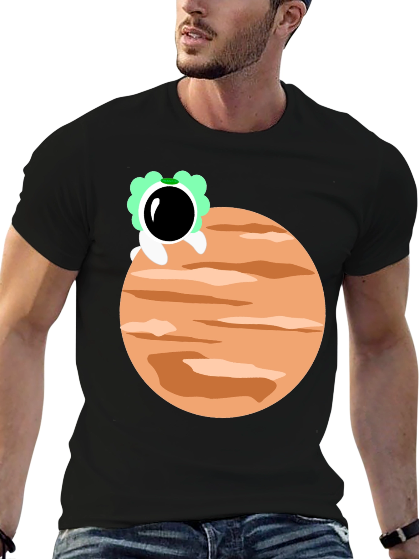 Astronaut Planet Graphic Tee - Trendy Black T-Shirt