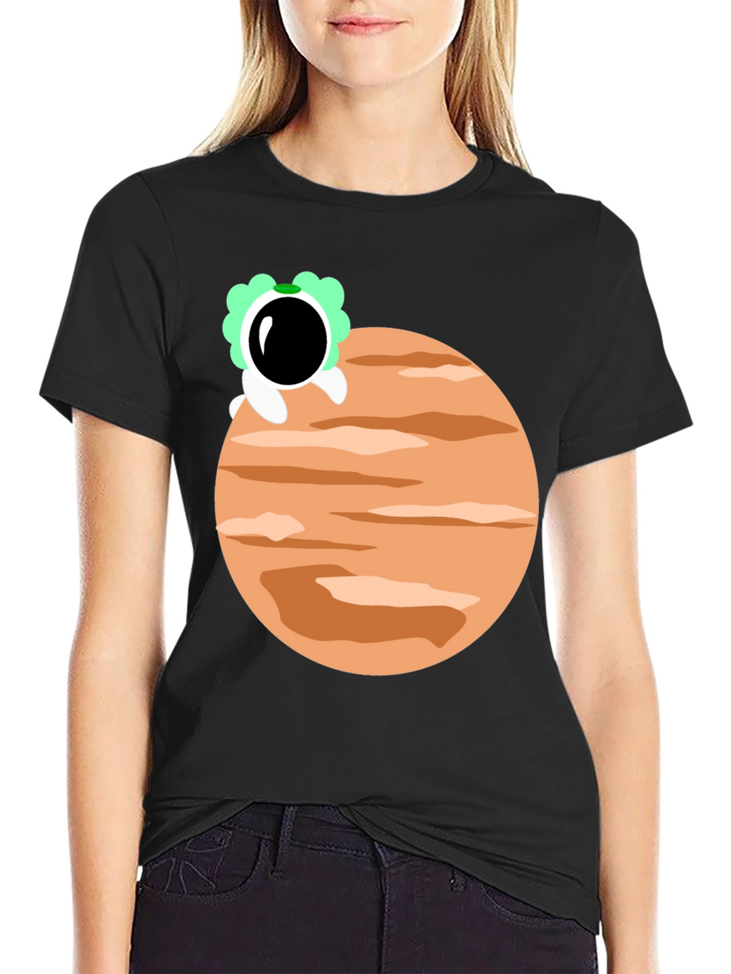 Astronaut Planet Graphic Tee - Trendy Black T-Shirt