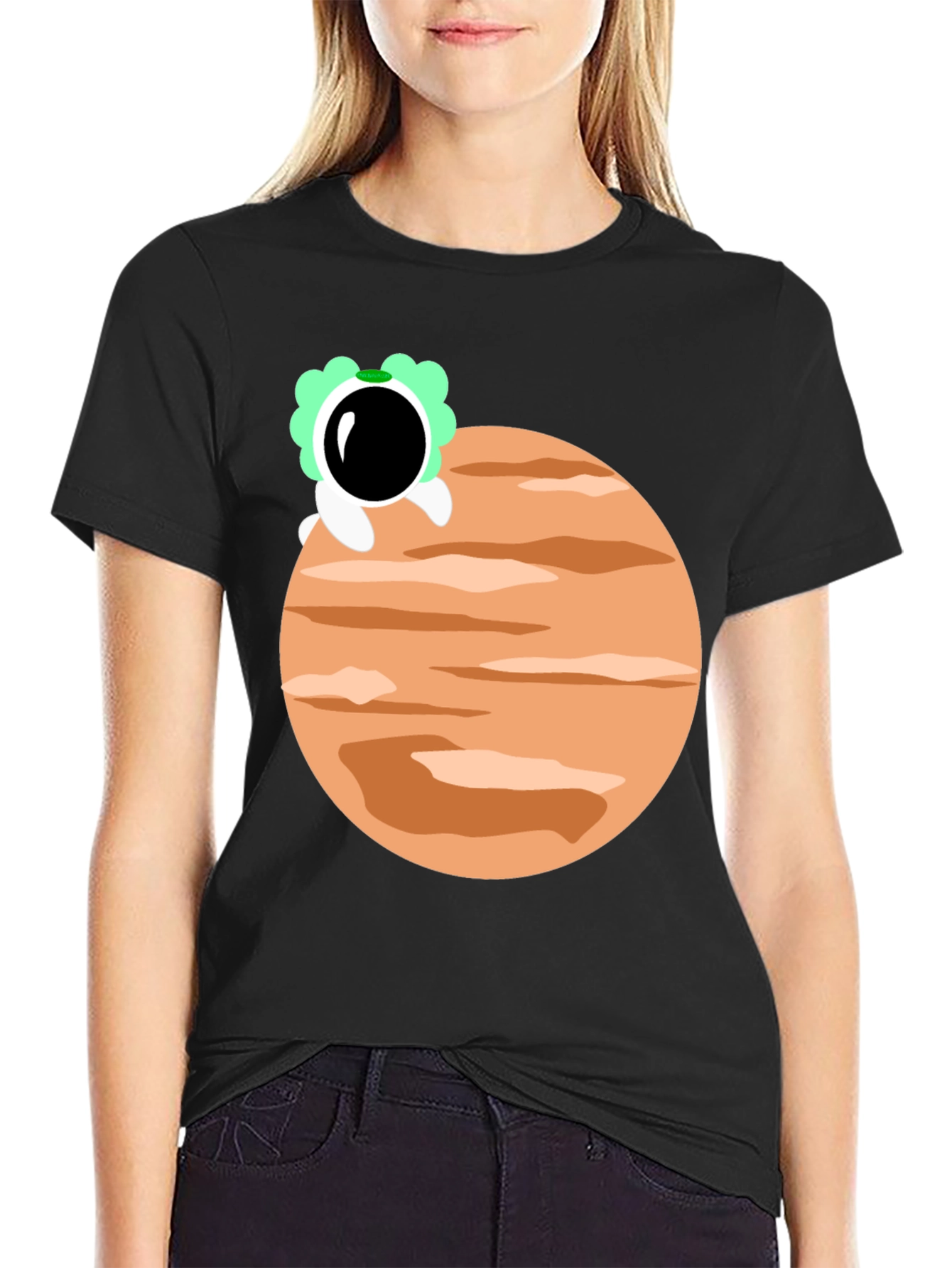 Astronaut Planet Graphic Tee - Trendy Black T-Shirt