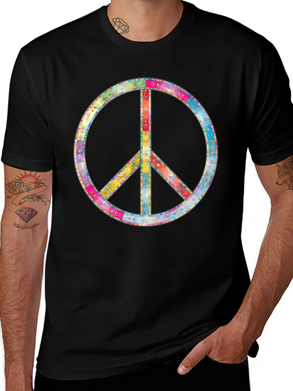 Peace Sign Graphic Tee - Black Cotton Comfort