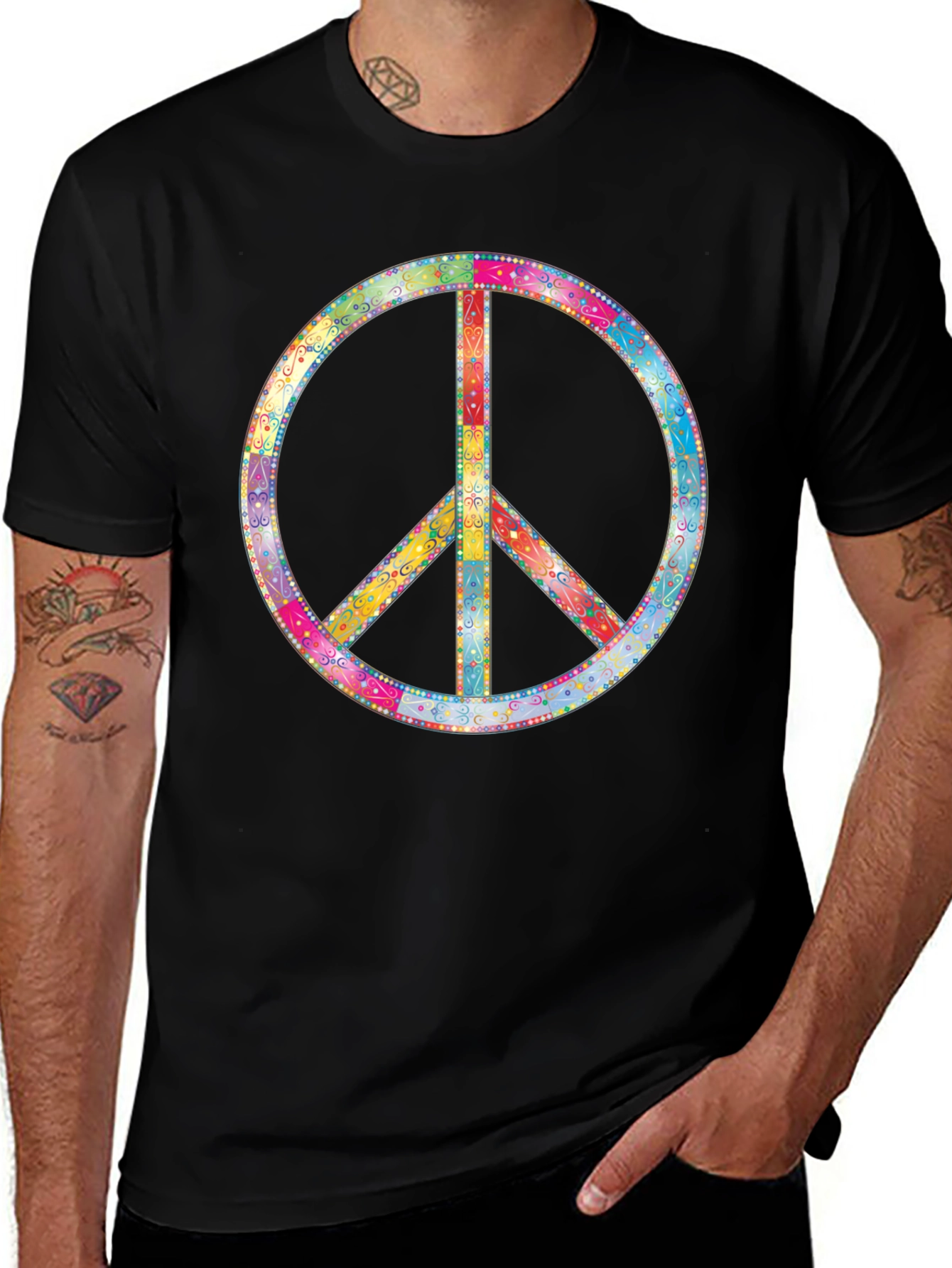 Peace Sign Graphic Tee - Black Cotton Comfort