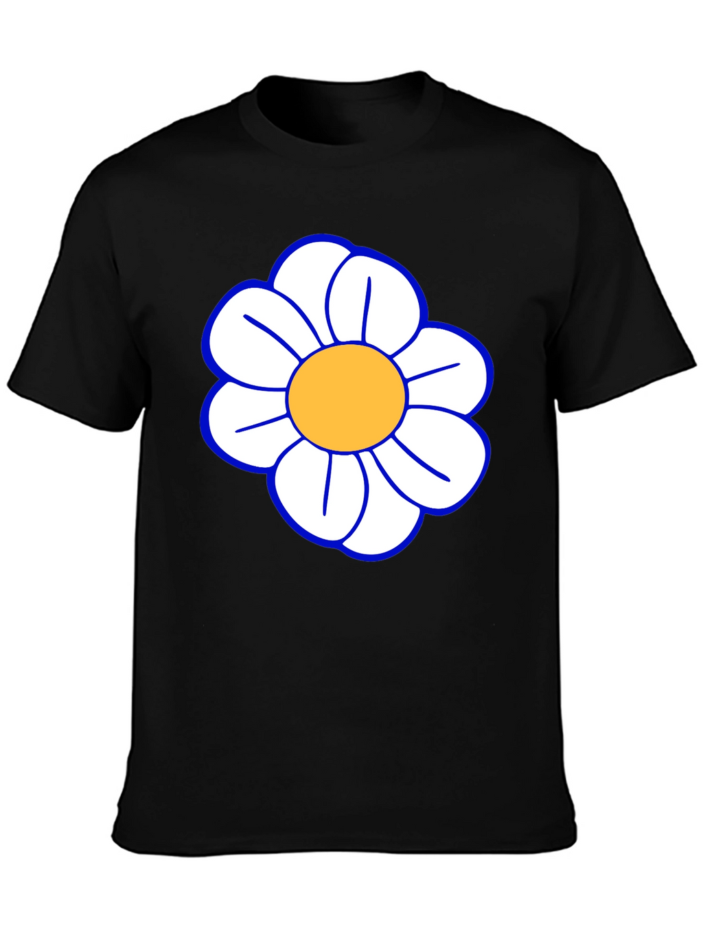 Daisy Flower T-Shirt - Black Cotton Casual Tee